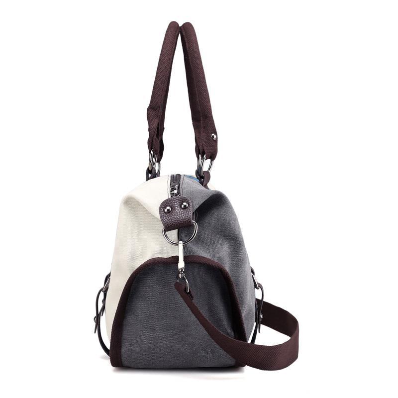 Fashion Canvas Contrast Color Shoulder Bag for Women, featuring a stylish design with contrasting colors and durable canvas material.