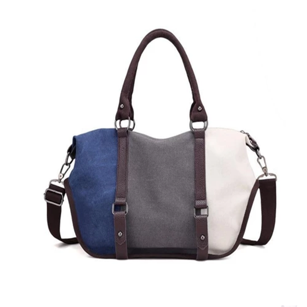 Fashion Canvas Contrast Color Shoulder Bag for Women, featuring a stylish design with contrasting colors and durable canvas material.