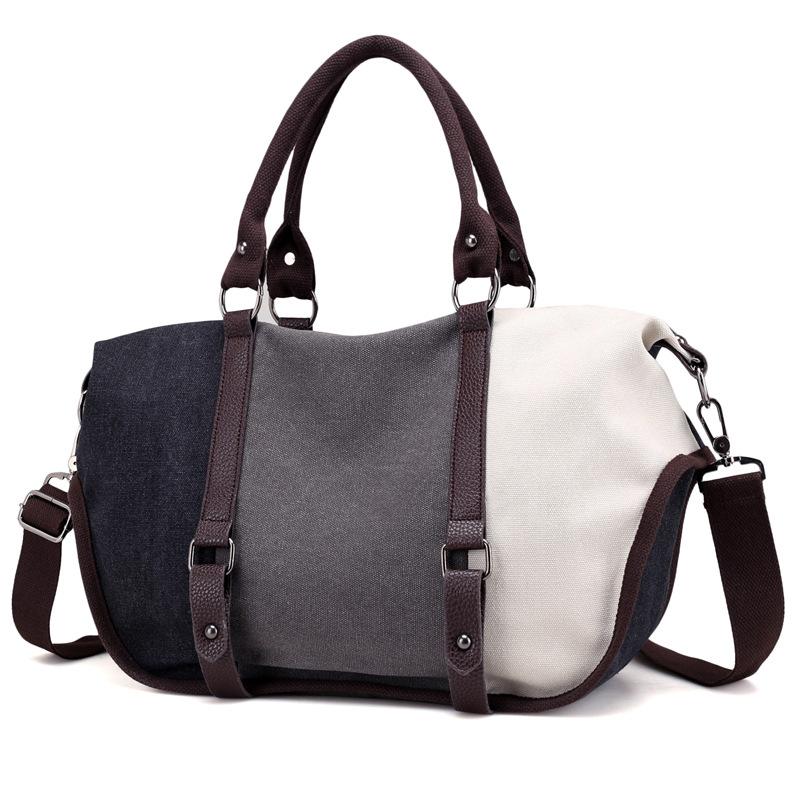 Fashion Canvas Contrast Color Shoulder Bag for Women, featuring a stylish design with contrasting colors and durable canvas material.