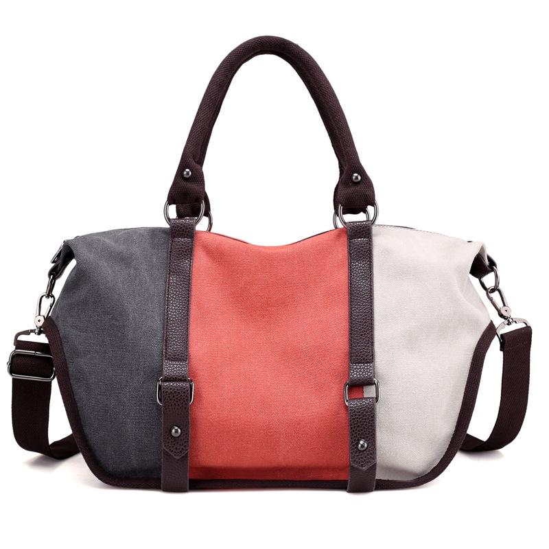 Fashion Canvas Contrast Color Shoulder Bag for Women, featuring a stylish design with contrasting colors and durable canvas material.