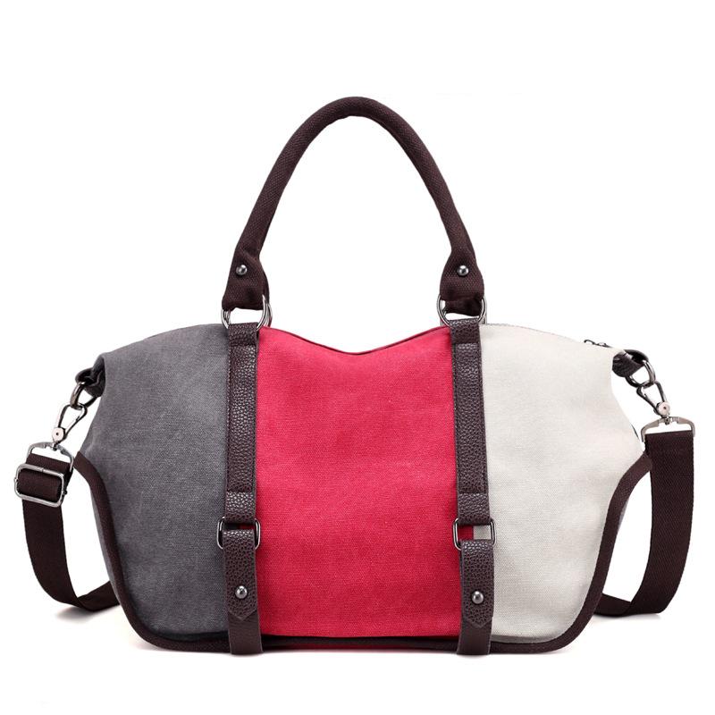 Fashion Canvas Contrast Color Shoulder Bag for Women, featuring a stylish design with contrasting colors and durable canvas material.