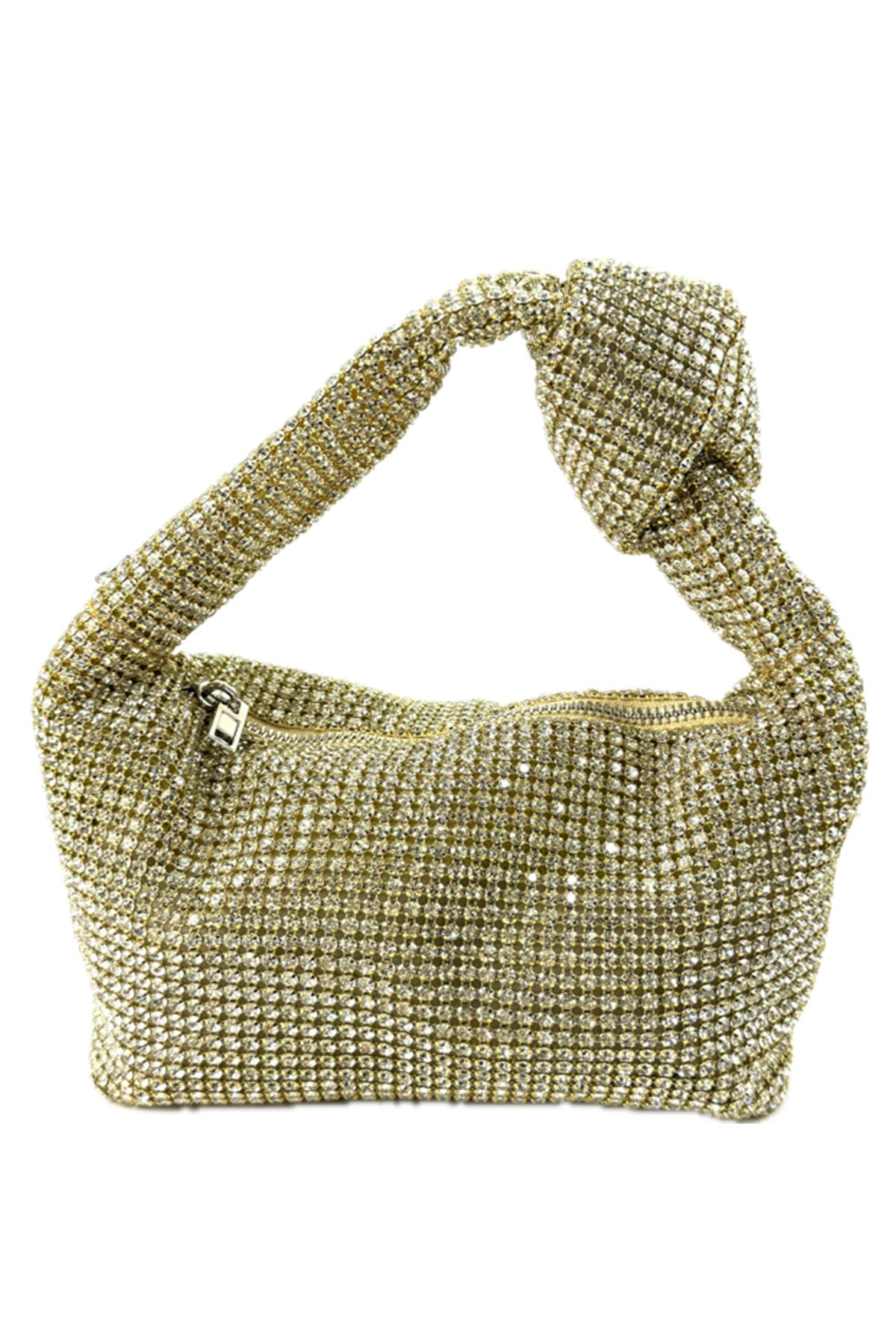 A stylish Full Rhinestone Mini Bag featuring a sparkling rhinestone exterior, zipper closure, and detachable long chain strap.