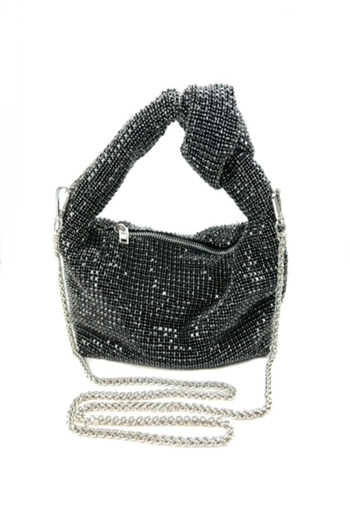A stylish Full Rhinestone Mini Bag featuring a sparkling rhinestone exterior, zipper closure, and detachable long chain strap.
