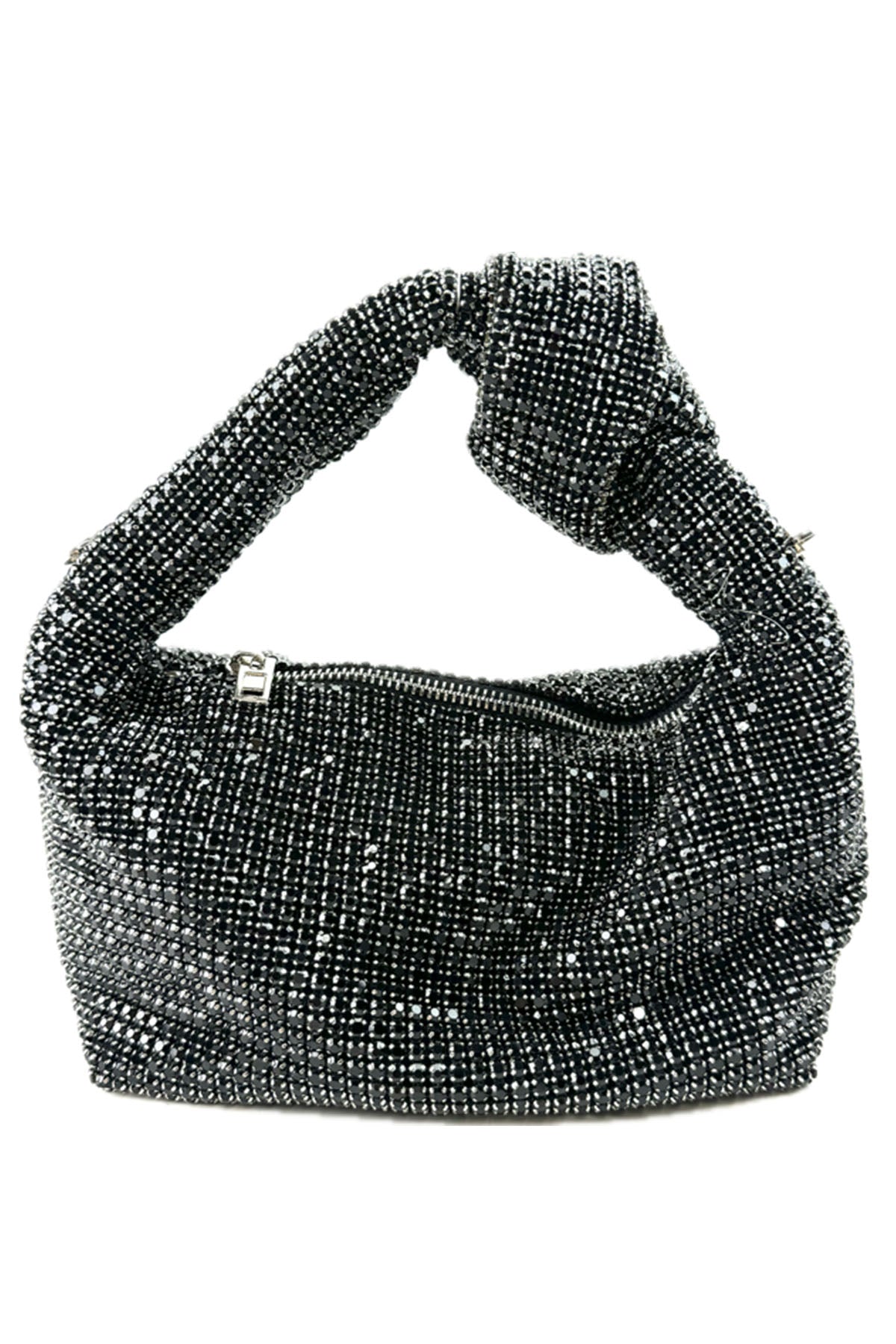 A stylish Full Rhinestone Mini Bag featuring a sparkling rhinestone exterior, zipper closure, and detachable long chain strap.