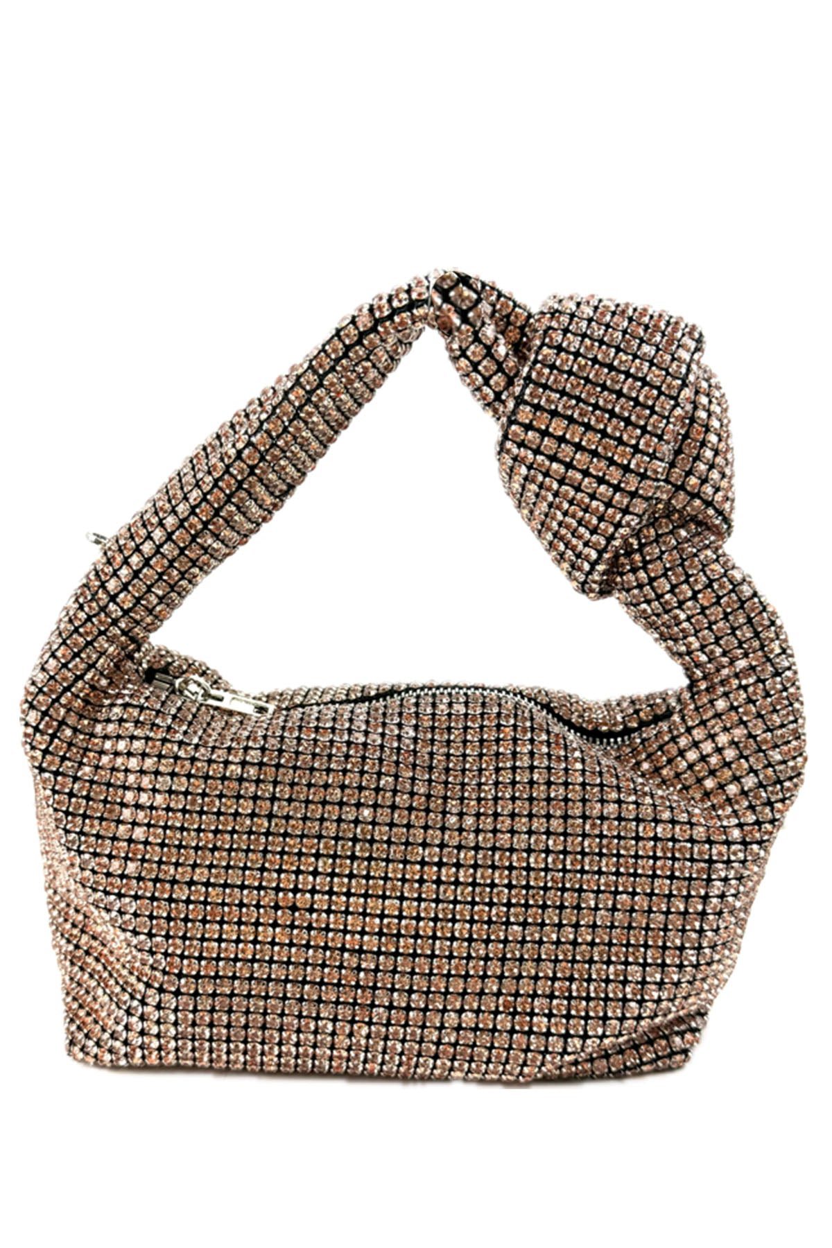 A stylish Full Rhinestone Mini Bag featuring a sparkling rhinestone exterior, zipper closure, and detachable long chain strap.