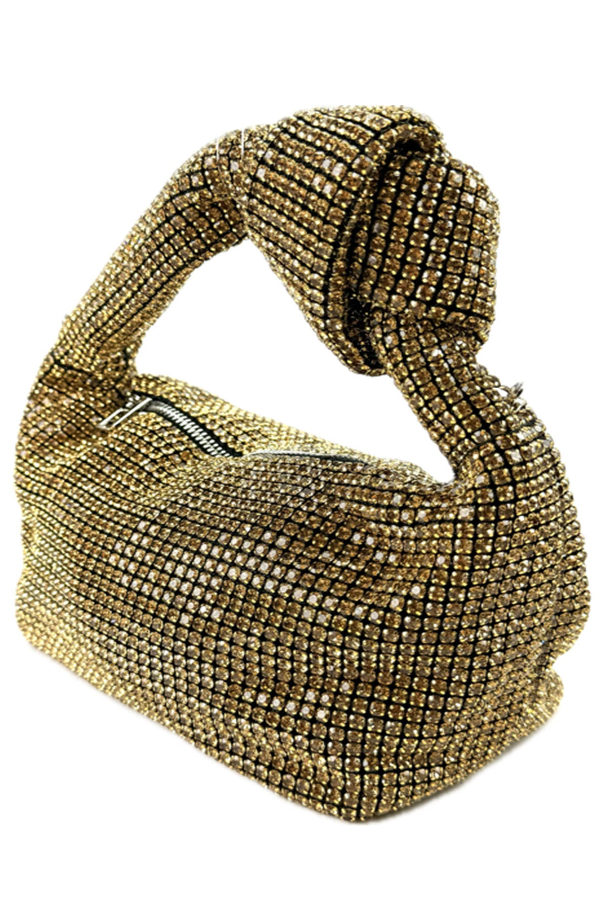 A stylish Full Rhinestone Mini Bag featuring a sparkling rhinestone exterior, zipper closure, and detachable long chain strap.