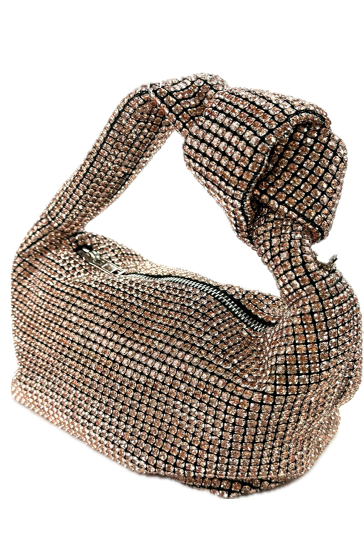 A stylish Full Rhinestone Mini Bag featuring a sparkling rhinestone exterior, zipper closure, and detachable long chain strap.