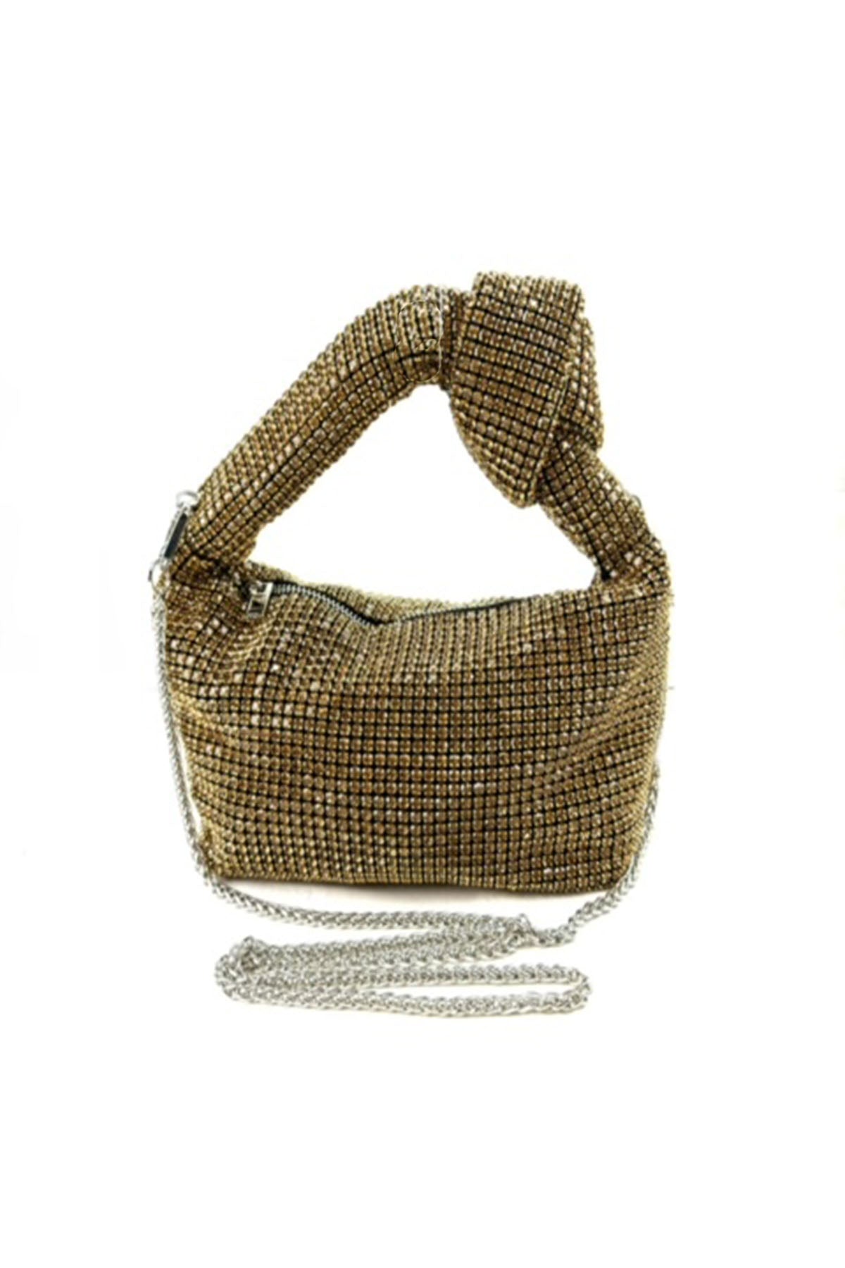 A stylish Full Rhinestone Mini Bag featuring a sparkling rhinestone exterior, zipper closure, and detachable long chain strap.