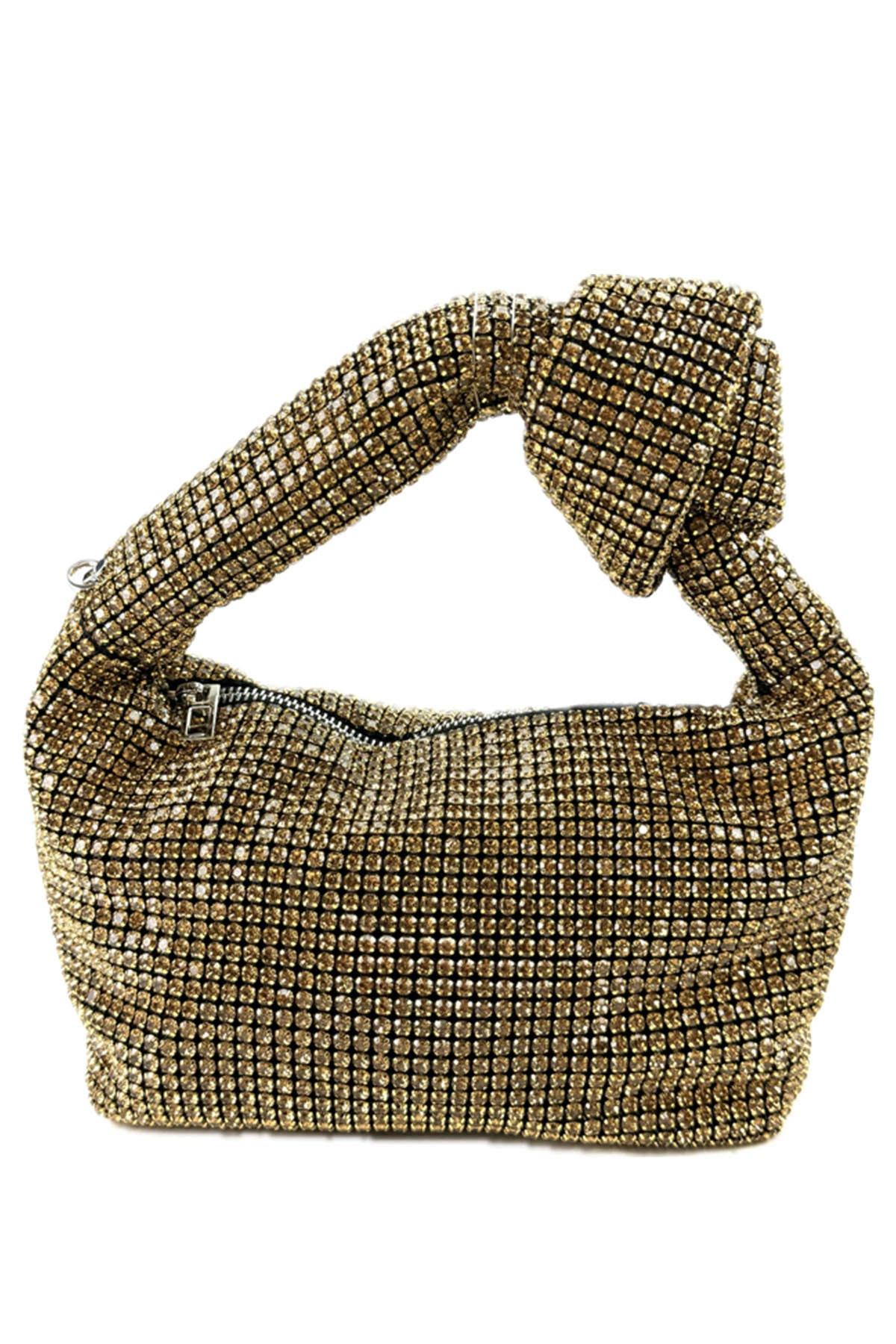 A stylish Full Rhinestone Mini Bag featuring a sparkling rhinestone exterior, zipper closure, and detachable long chain strap.