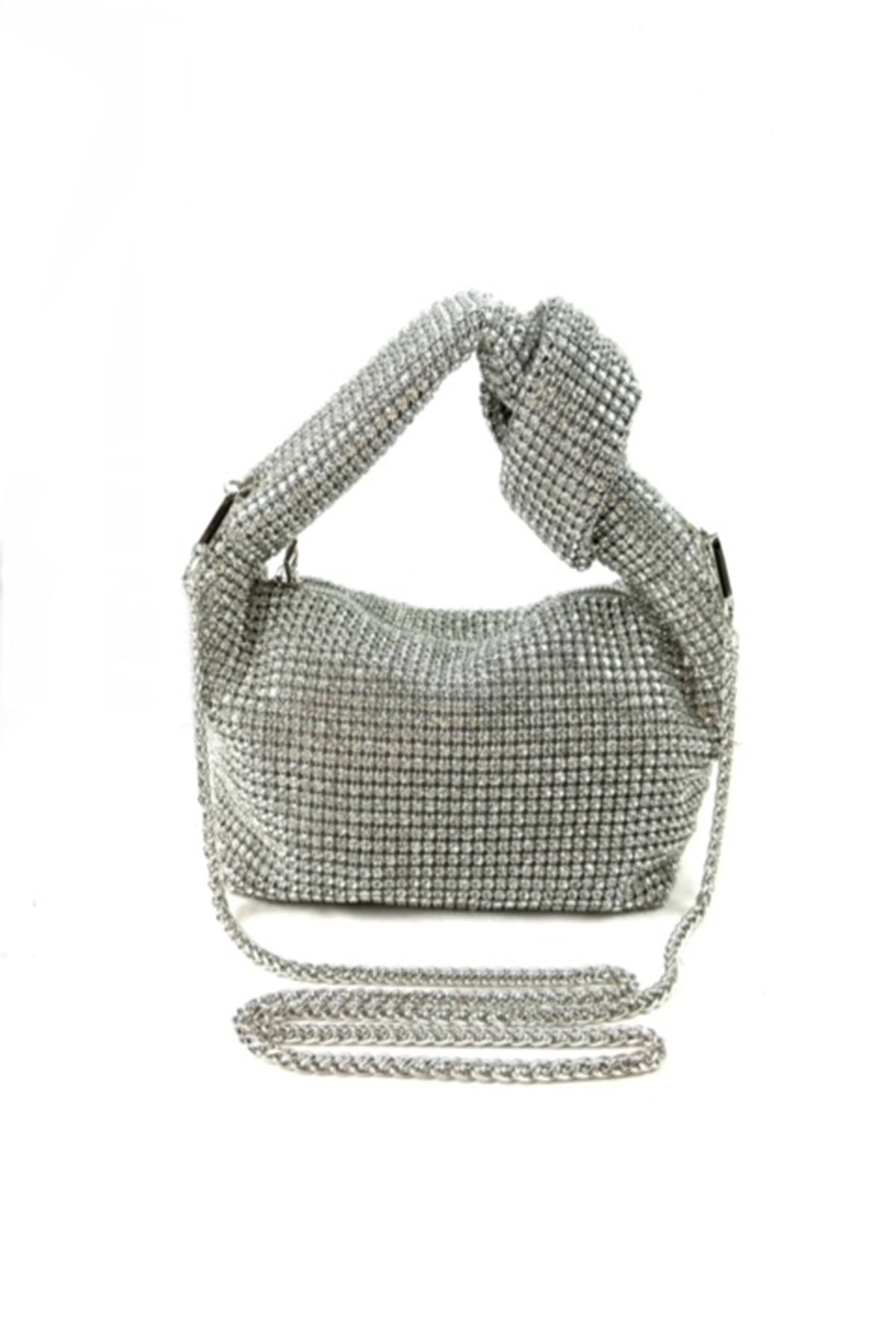 A stylish Full Rhinestone Mini Bag featuring a sparkling rhinestone exterior, zipper closure, and detachable long chain strap.