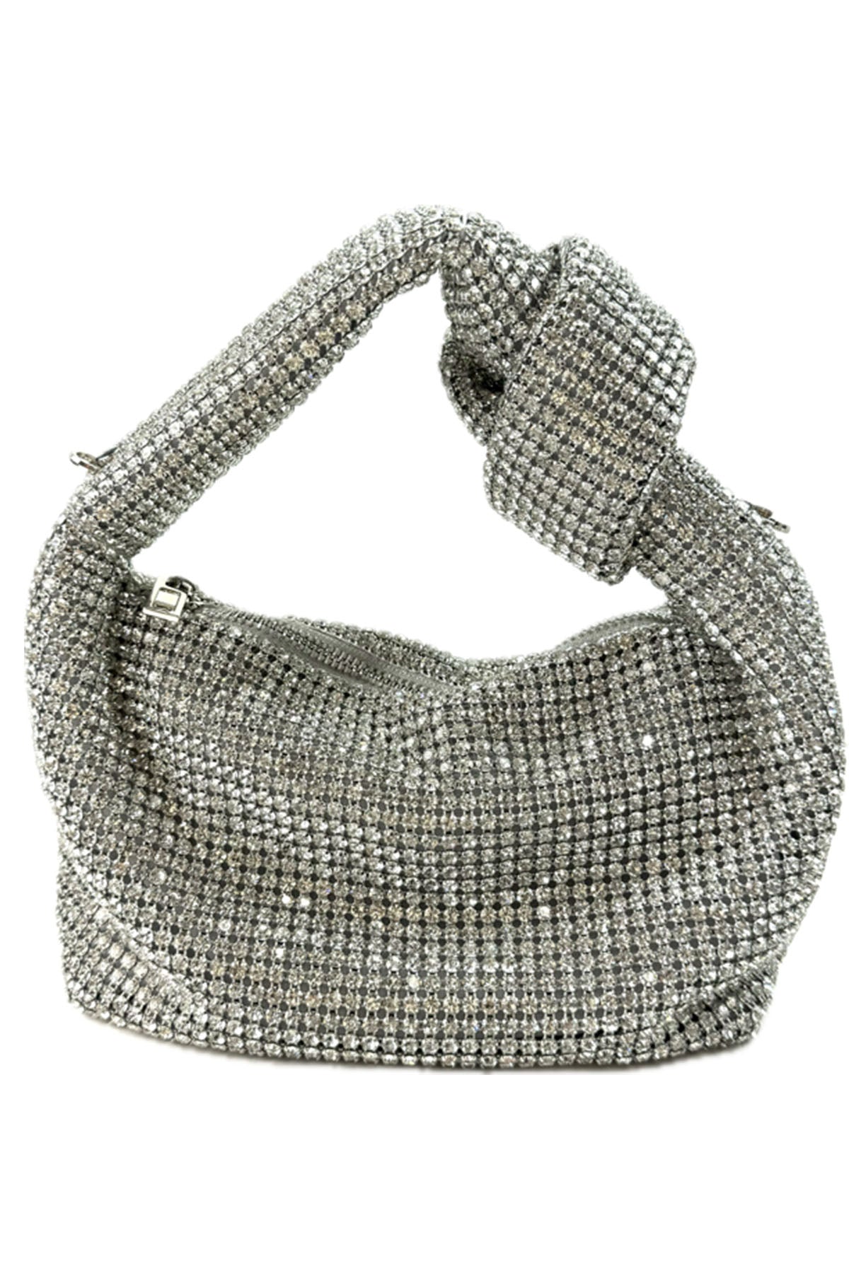 A stylish Full Rhinestone Mini Bag featuring a sparkling rhinestone exterior, zipper closure, and detachable long chain strap.