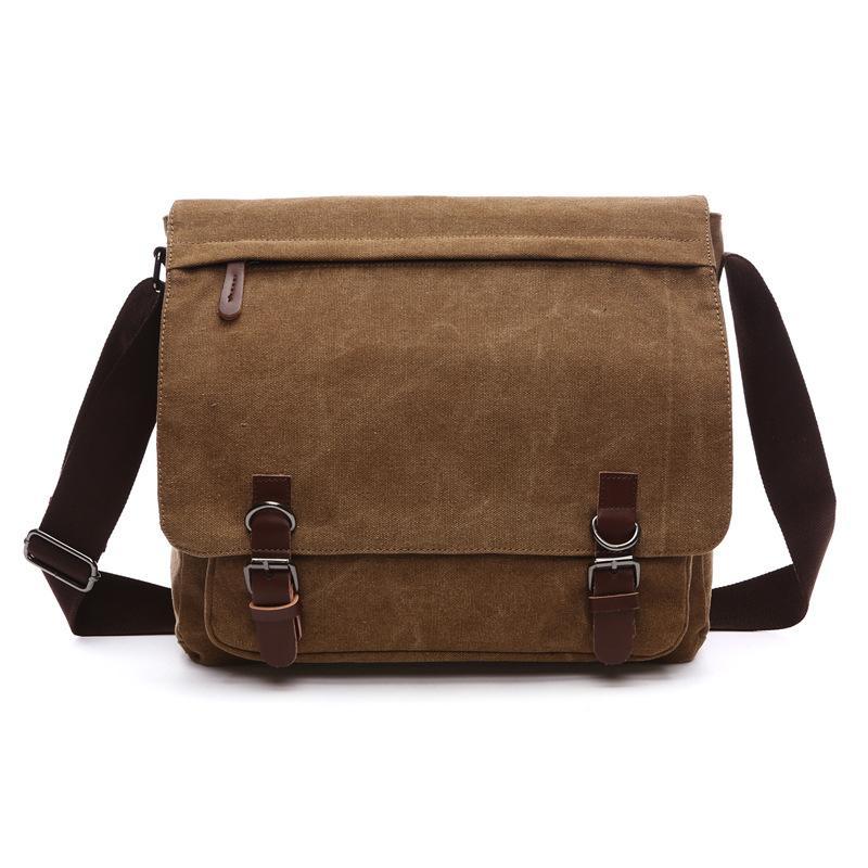 High Quality Canvas Practical Business Messenger Bag in vertical square shape, featuring multiple compartments and a soft handle, available in two sizes.