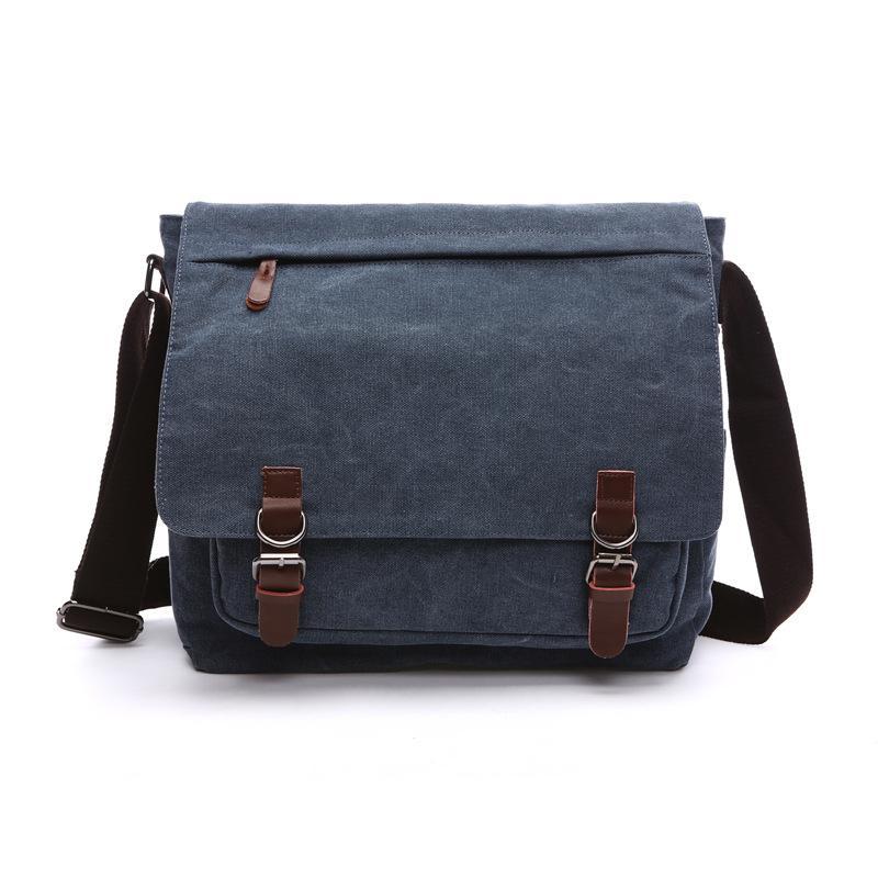 High Quality Canvas Practical Business Messenger Bag in vertical square shape, featuring multiple compartments and a soft handle, available in two sizes.