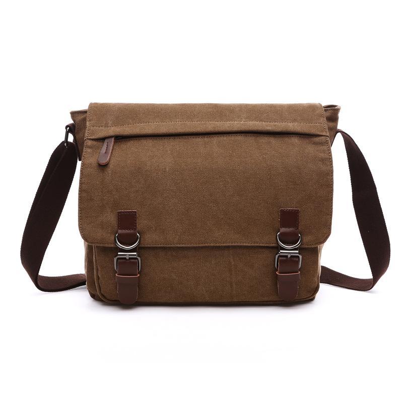 High Quality Canvas Practical Business Messenger Bag in vertical square shape, featuring multiple compartments and a soft handle, available in two sizes.