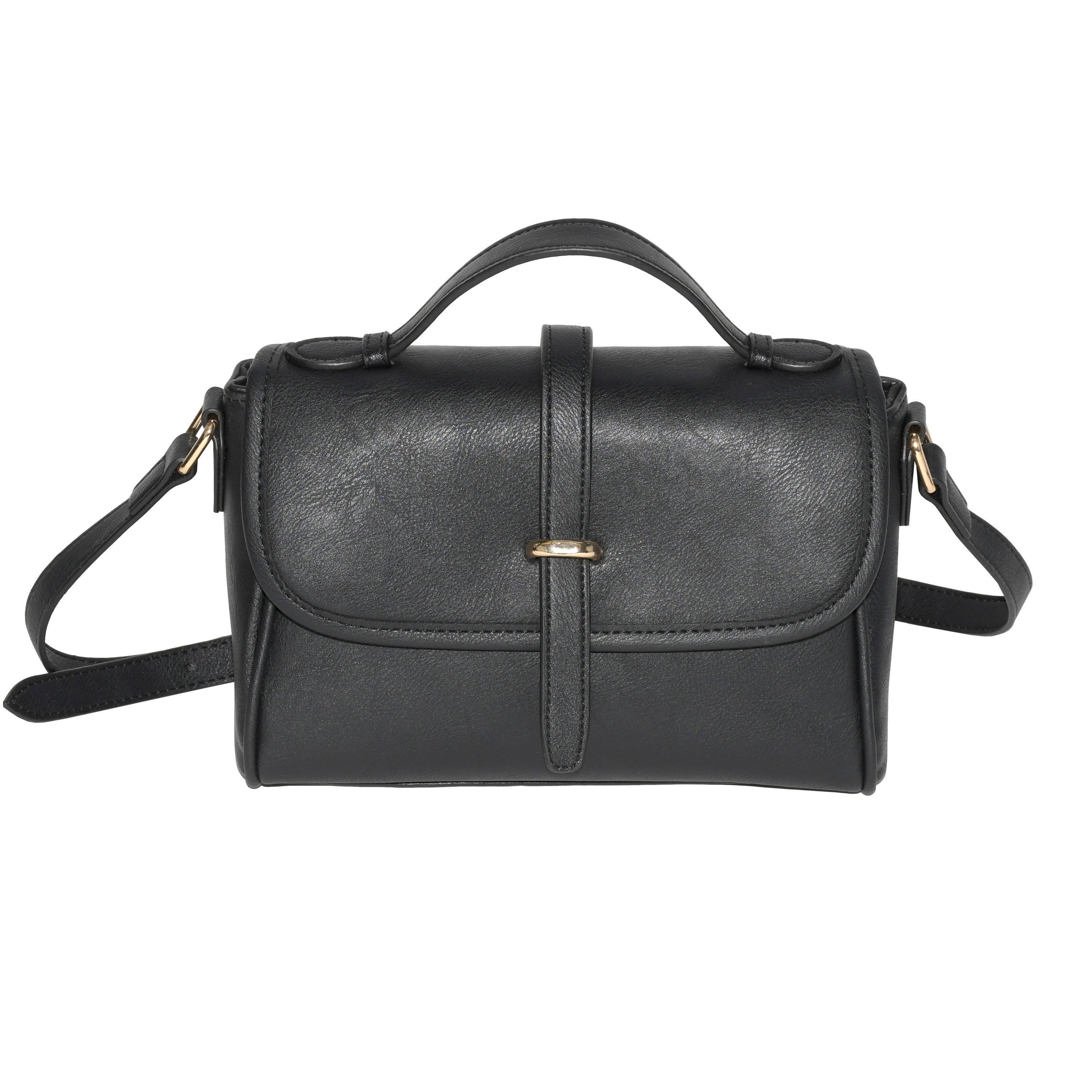NICCI Ladies' Crossbody Bag with Flap in soft PU leather, featuring gold tone hardware and adjustable strap.