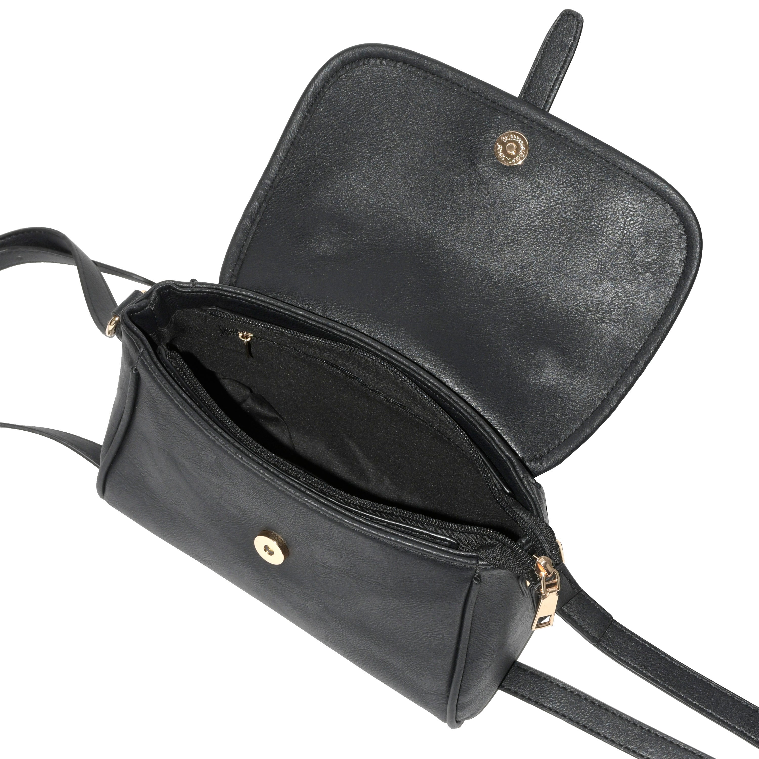 NICCI Ladies' Crossbody Bag with Flap in soft PU leather, featuring gold tone hardware and adjustable strap.