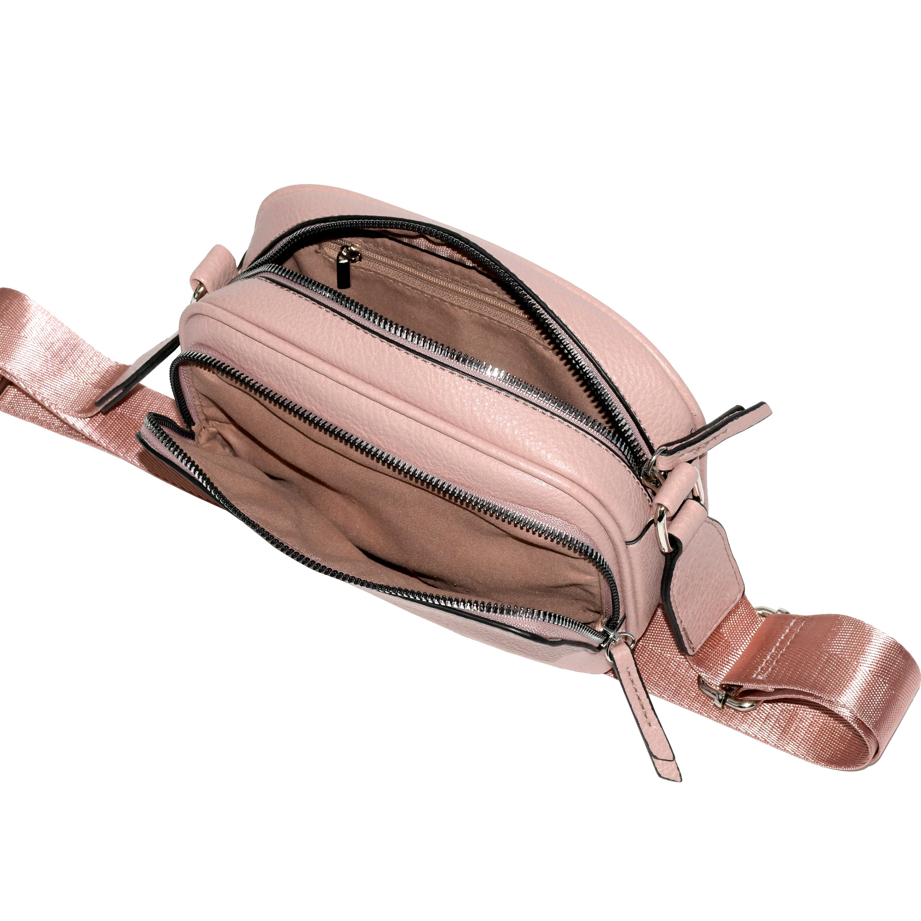 Ladies' crossbody bag made of soft pebble PU with front zipper pocket and adjustable strap, perfect for daily use.