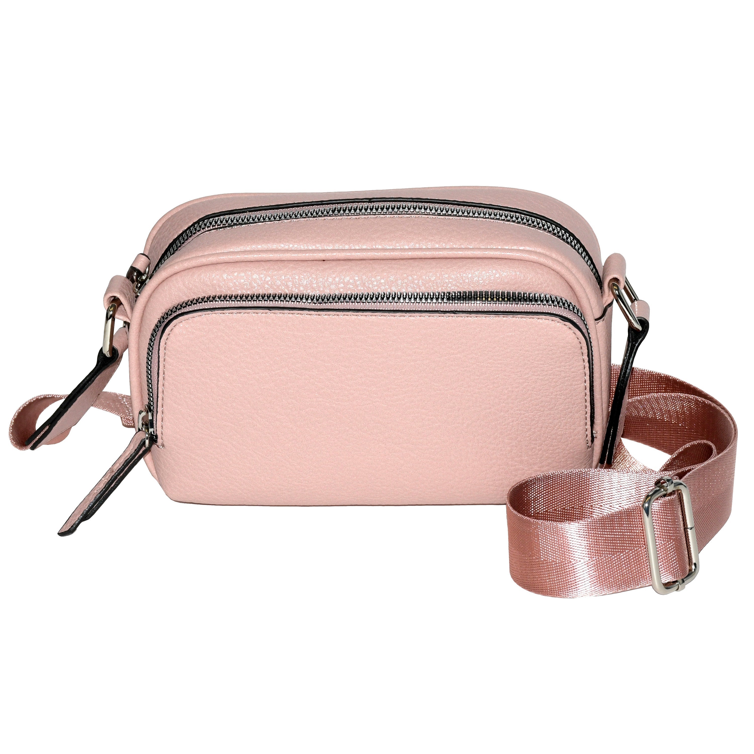 Ladies' crossbody bag made of soft pebble PU with front zipper pocket and adjustable strap, perfect for daily use.