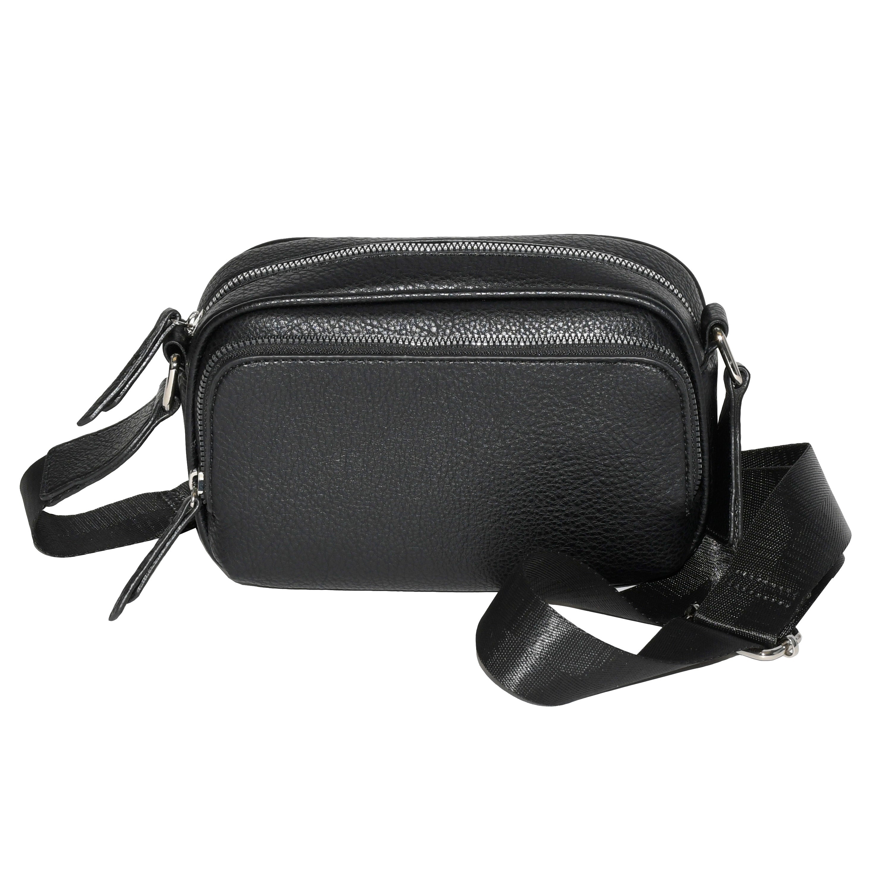 Ladies' crossbody bag made of soft pebble PU with front zipper pocket and adjustable strap, perfect for daily use.