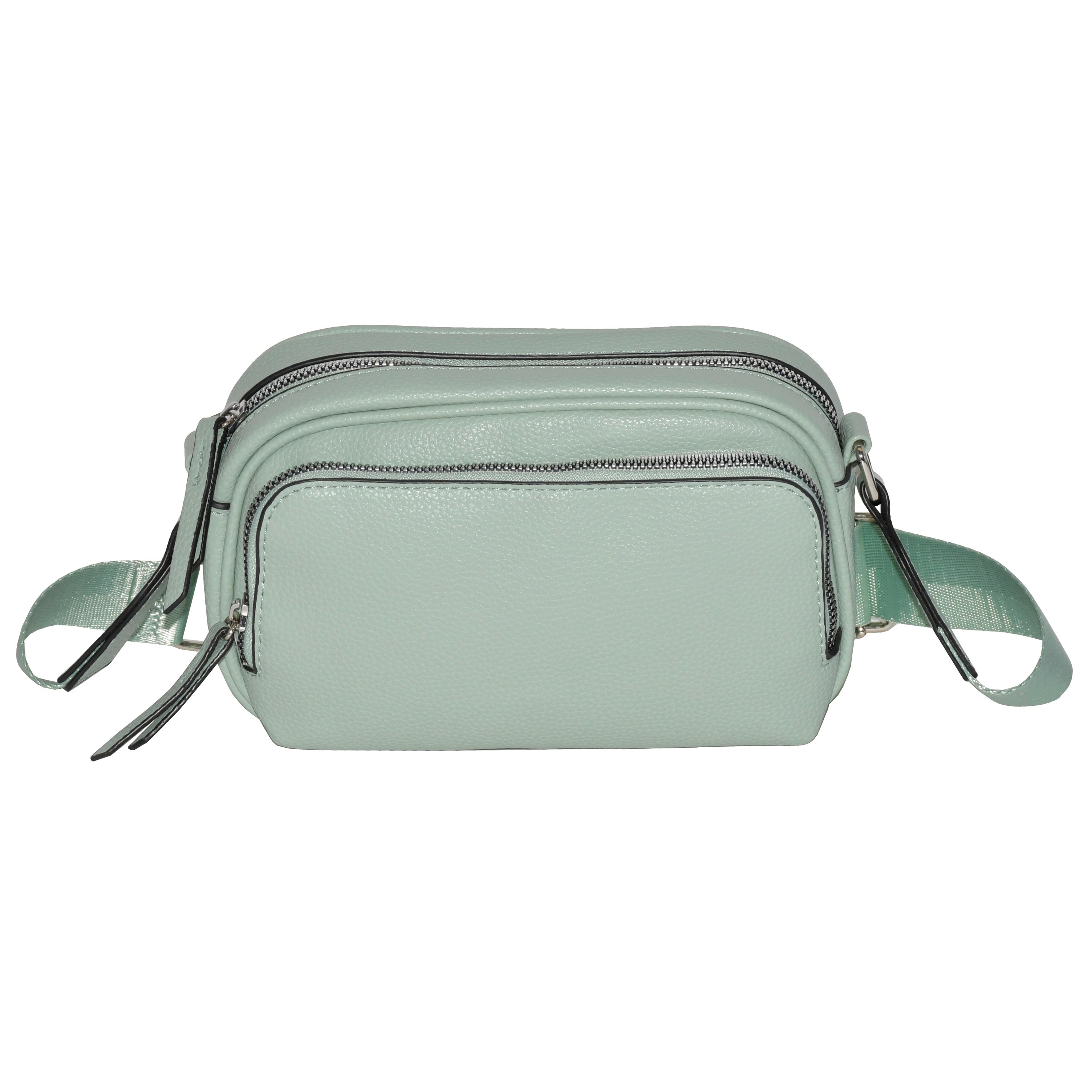 Ladies' crossbody bag made of soft pebble PU with front zipper pocket and adjustable strap, perfect for daily use.