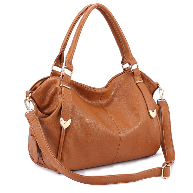 A stylish lady's high-quality casual solid color leather handbag featuring a dumpling design, soft handle, and zipper closure.
