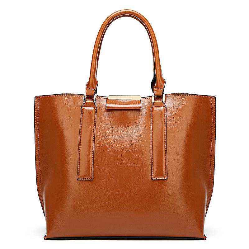 Large oil wax leather handbag for women, featuring a stylish square shape and durable zipper closure, perfect for everyday use.