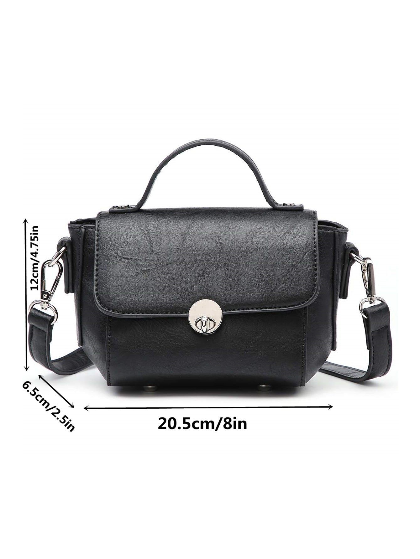 Mini tote purse crossbody in black with triple compartments, showcasing its stylish design and practical features.