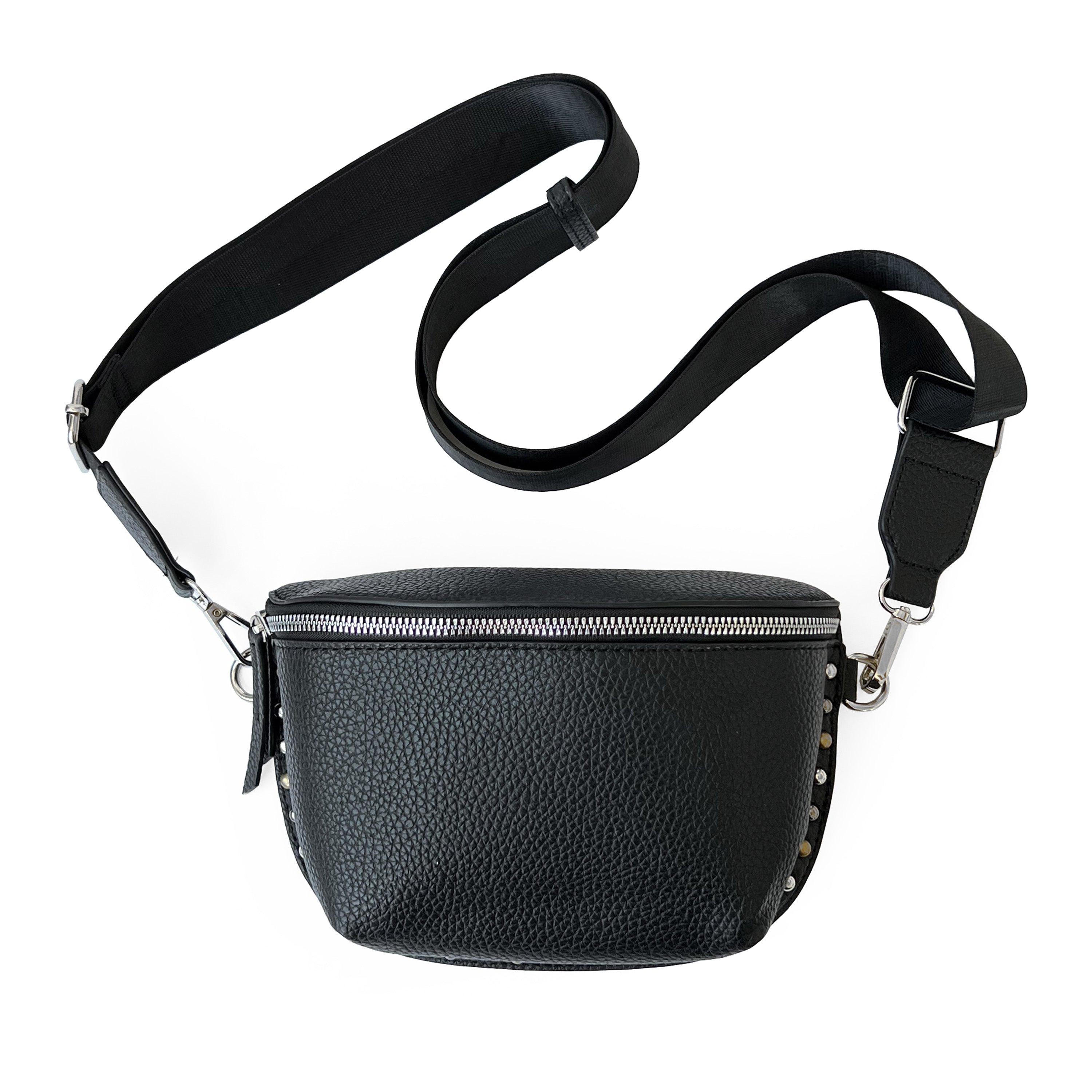 Pebble PU Shoulder Bag featuring shiny nickel hardware and multicolor studs, perfect for hands-free convenience.