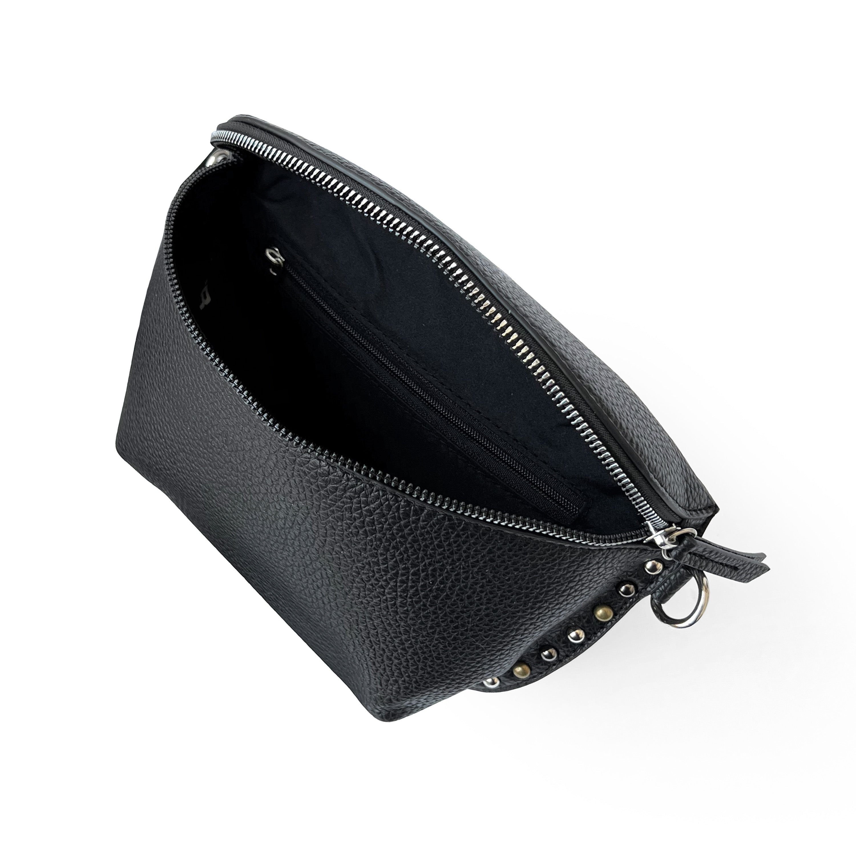 Pebble PU Shoulder Bag featuring shiny nickel hardware and multicolor studs, perfect for hands-free convenience.