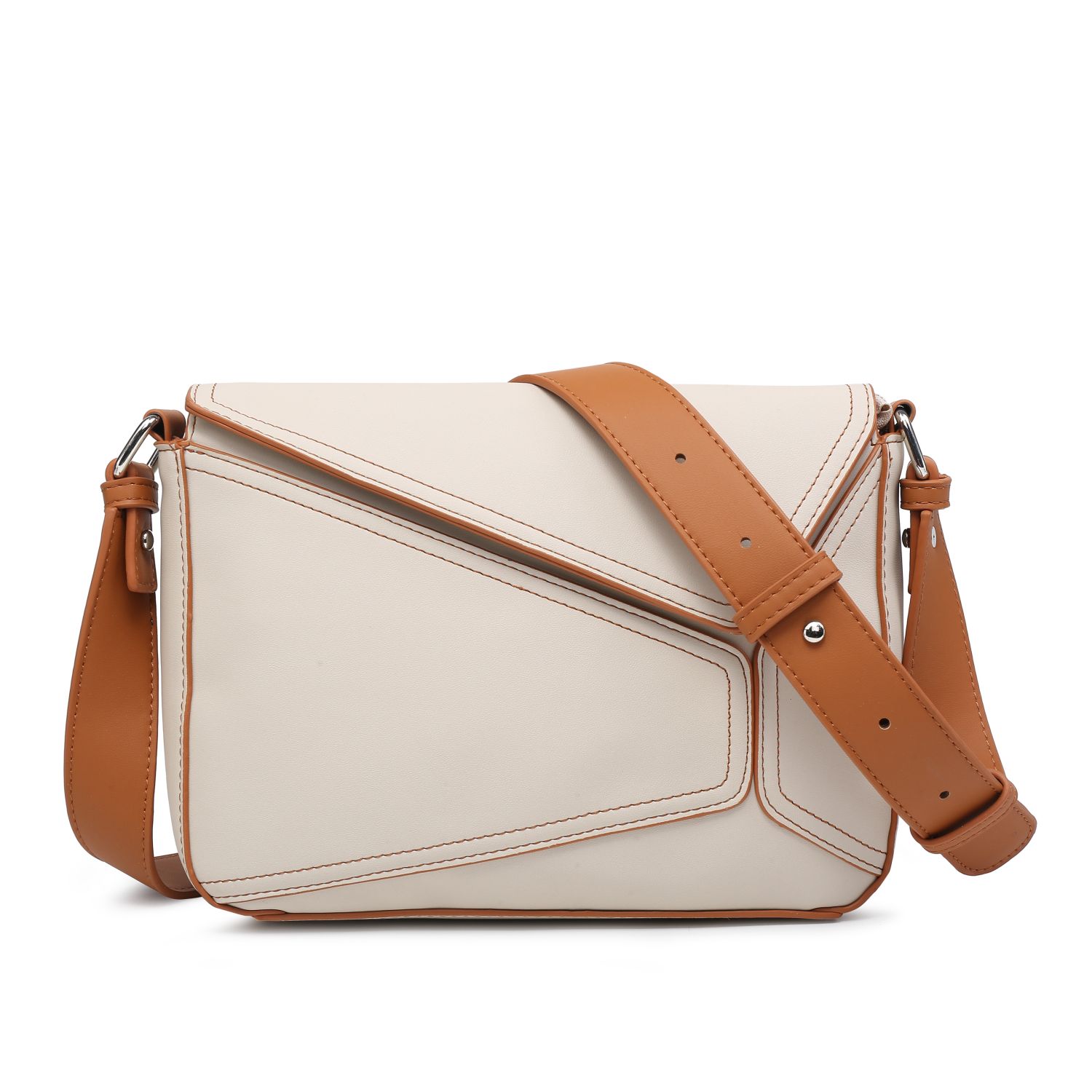 Small women's crossbody bag featuring a square purse design with geometrical patterns, adjustable shoulder strap, and compact size.
