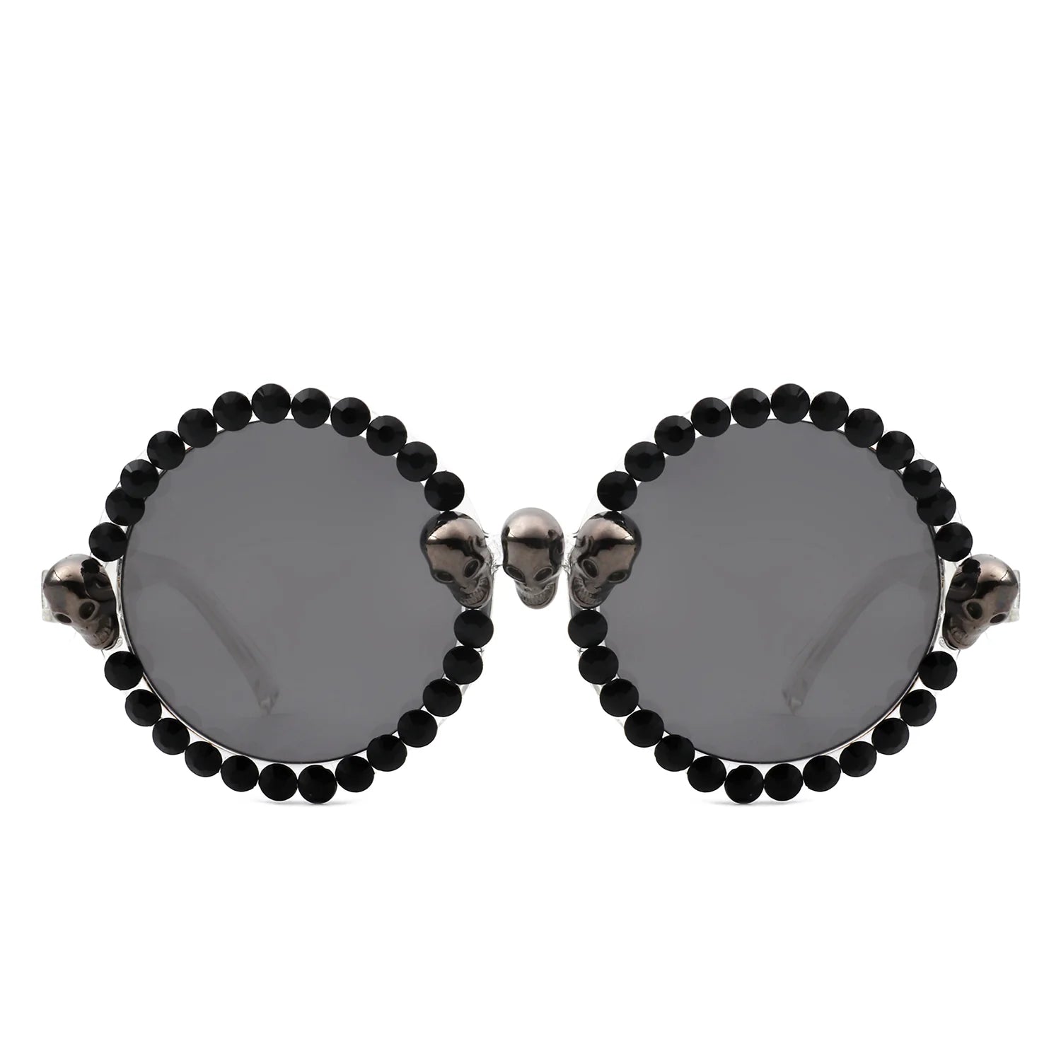 Aerion Retro Round Gothic Rhinestone Skull Party Sunglasses with rhinestone embellishments on round frames, stylish and protective.