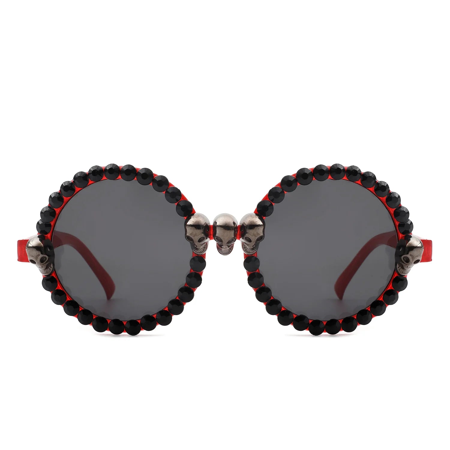 Aerion Retro Round Gothic Rhinestone Skull Party Sunglasses with rhinestone embellishments on round frames, stylish and protective.