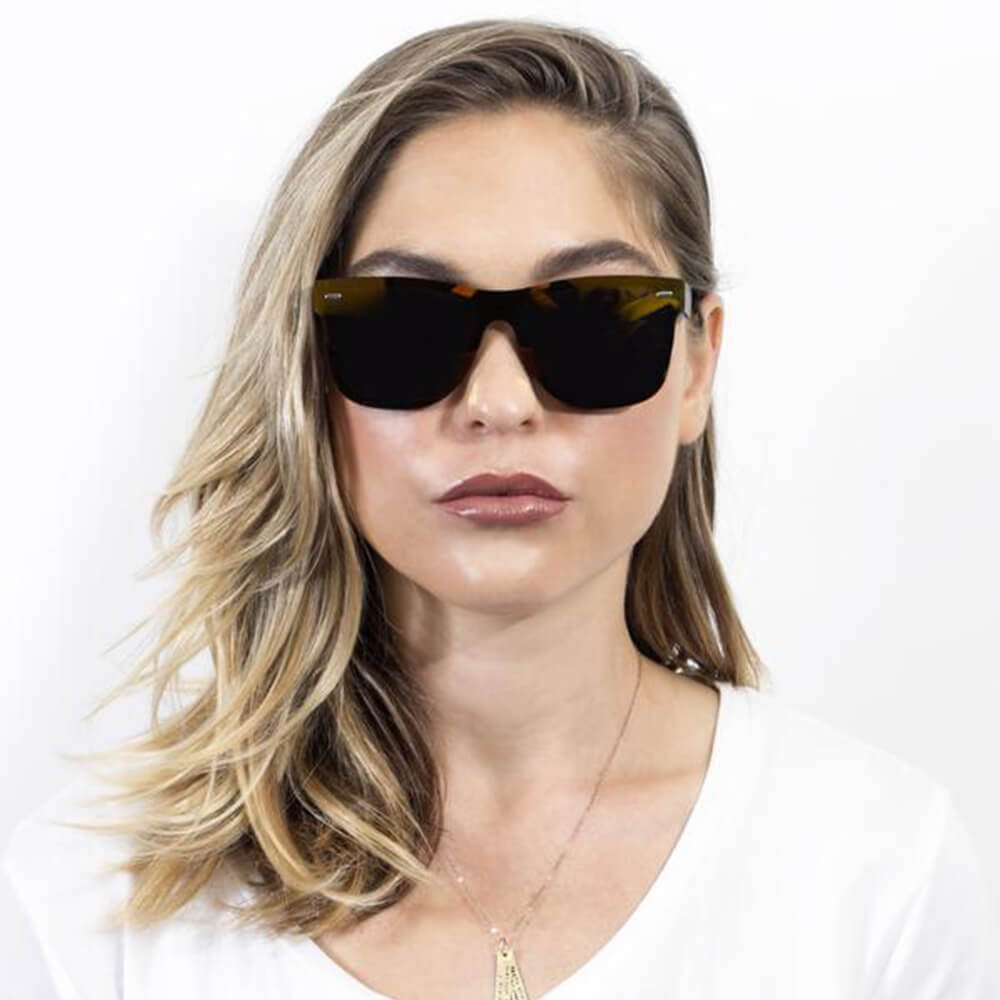 ALTO Modern Colored Rim Men's Horn Rimmed Sunglasses with a squared design and mirrored lens.