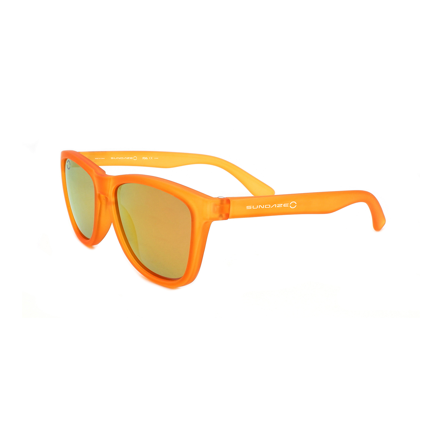 Beach Punch sunglasses featuring polarized gold revo lenses and a vibrant rubber orange frame, perfect for outdoor activities.
