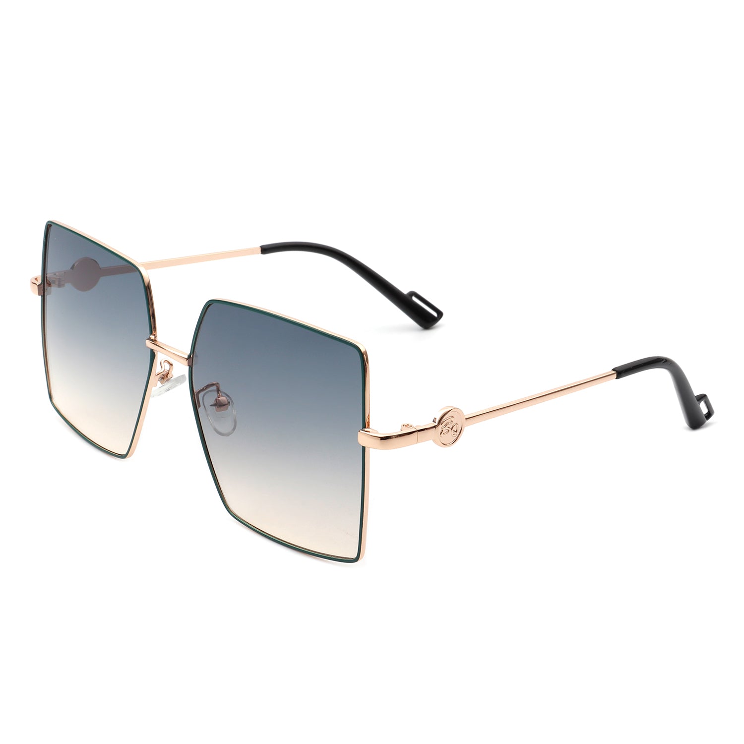 Benazia Square Oversize Flat Top Large Tinted Women Fashion sunglasses with a stylish metal frame and large tinted lenses.