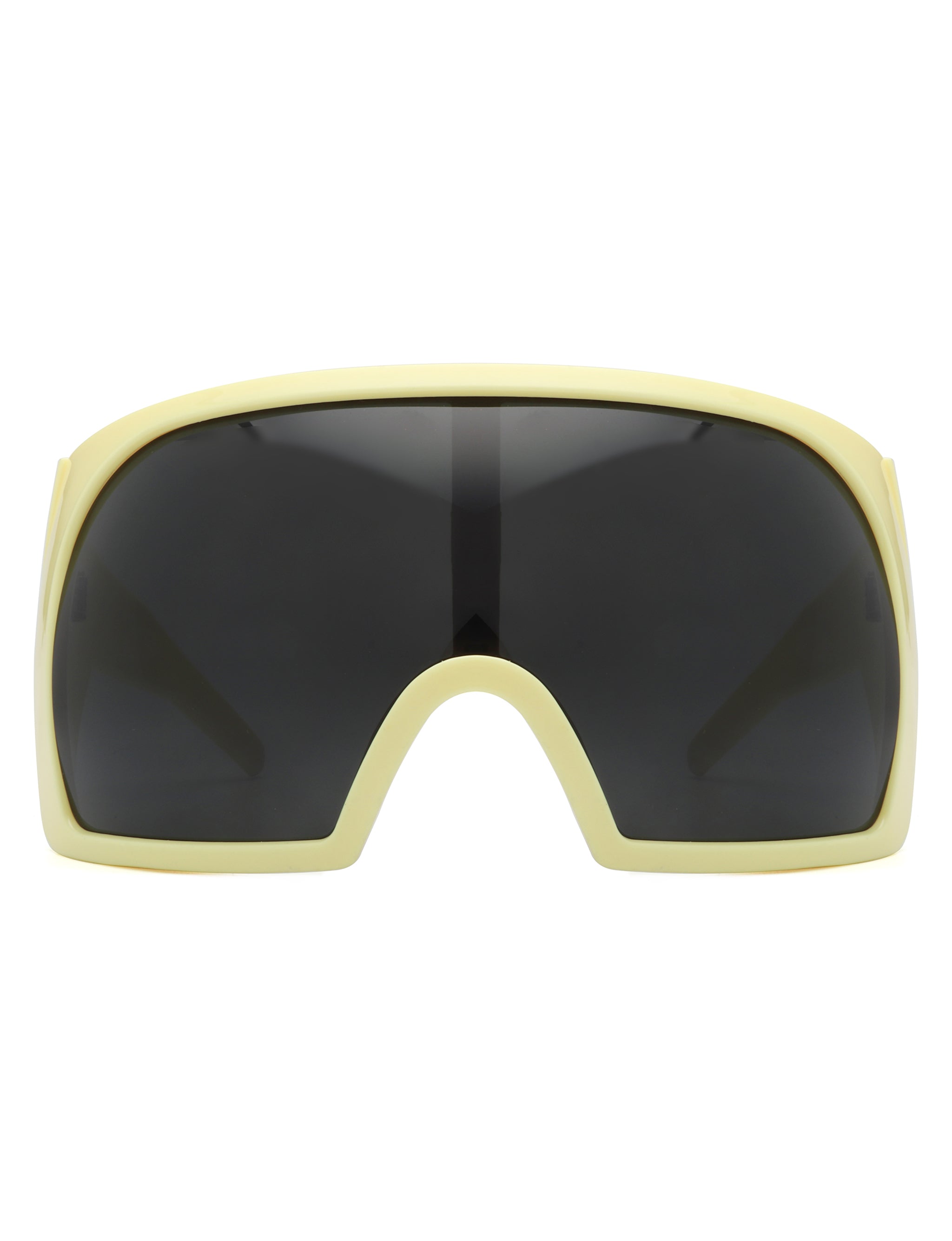 Blaze oversized curved shield wrap-around square sunglasses with a sleek design, showcasing their stylish frame and protective lenses.