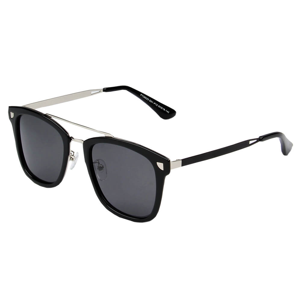 Brescia Polarized Square Fashion Sunglasses featuring a flat front and top brow bar, suitable for both men and women.