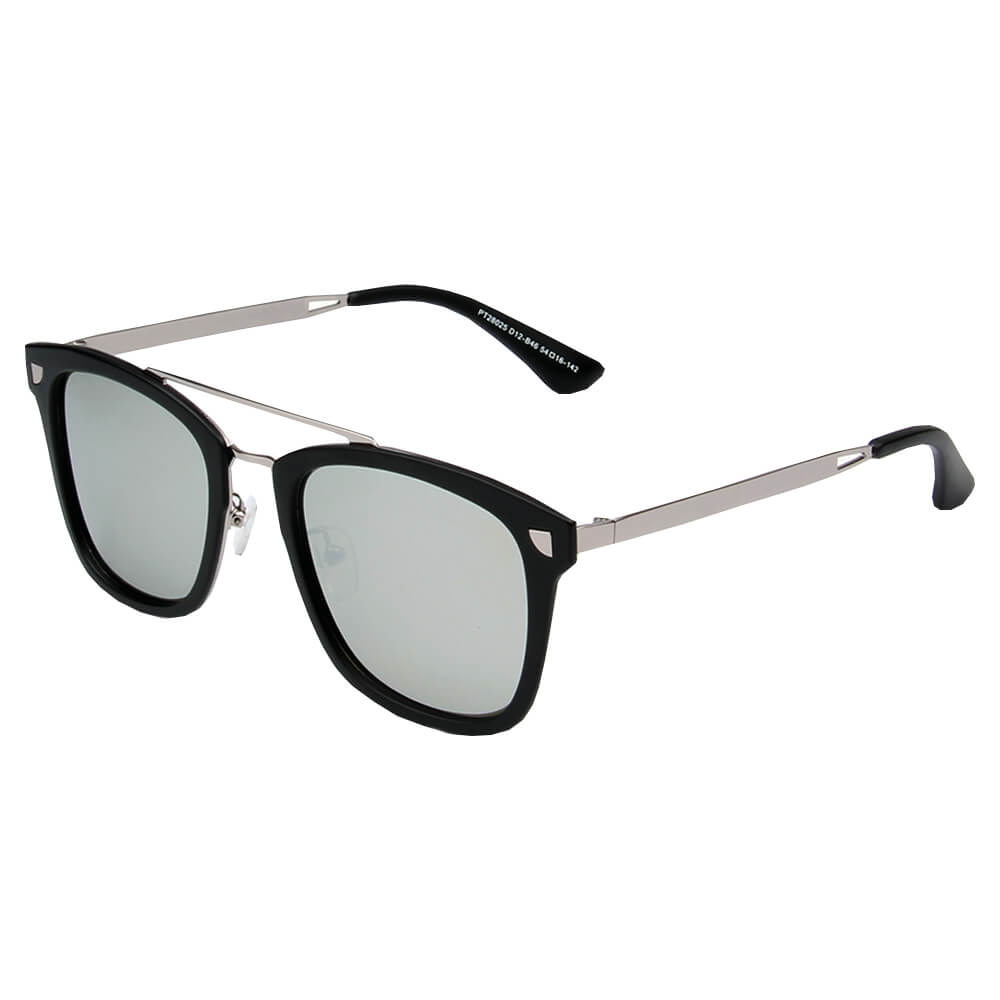 Brescia Polarized Square Fashion Sunglasses featuring a flat front and top brow bar, suitable for both men and women.