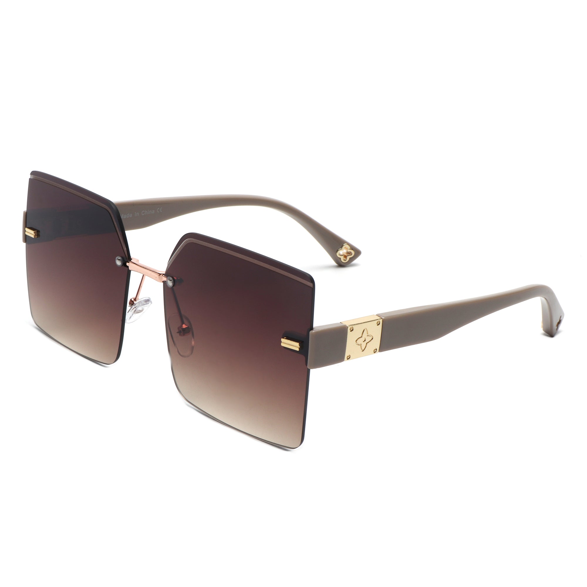 Brisla chic oversized rimless square tinted sunglasses with stylish design and protective polycarbonate lenses.