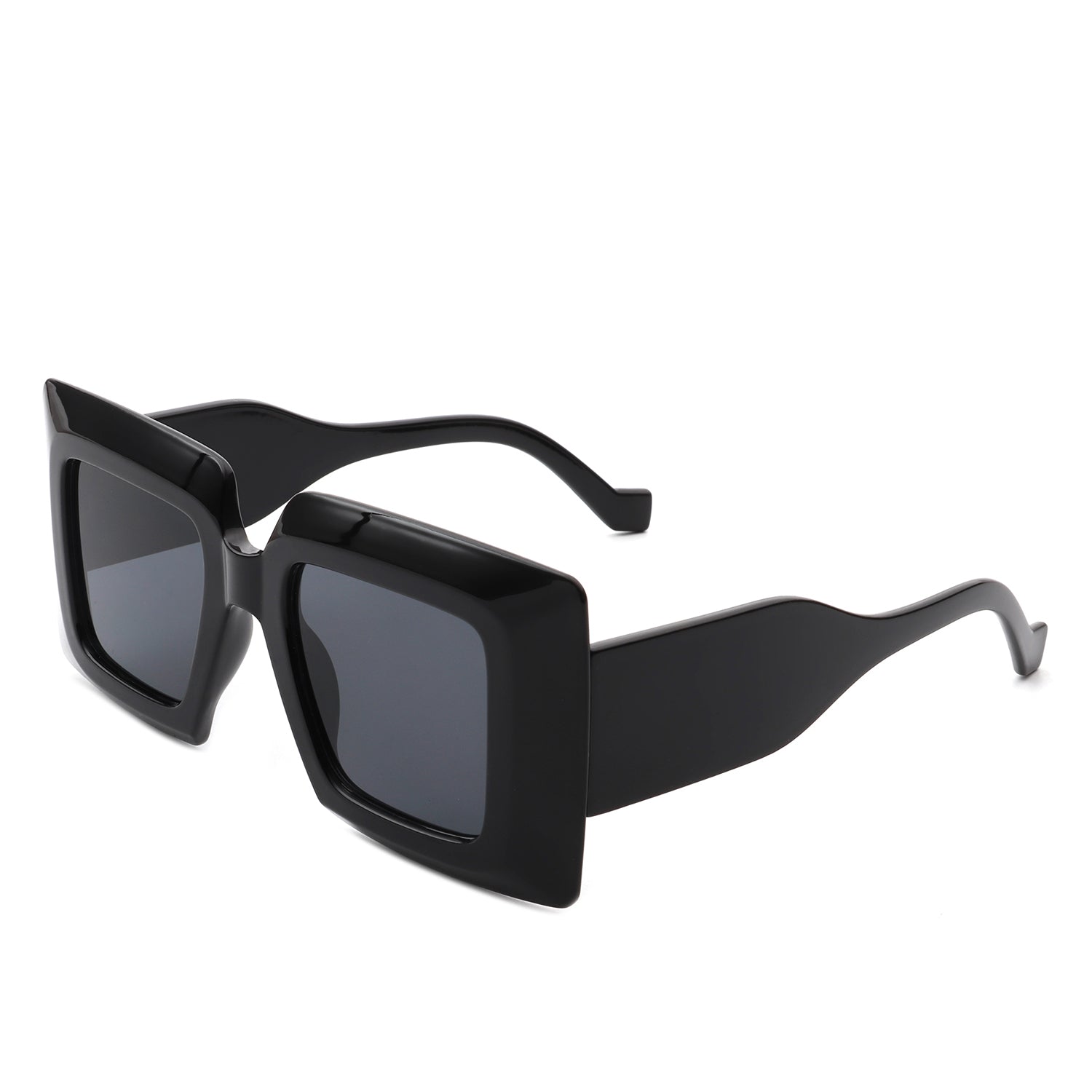 Caelum Oversized Flat Top Square Women's Sunglasses with a stylish black frame and dark lenses, perfect for sun protection.