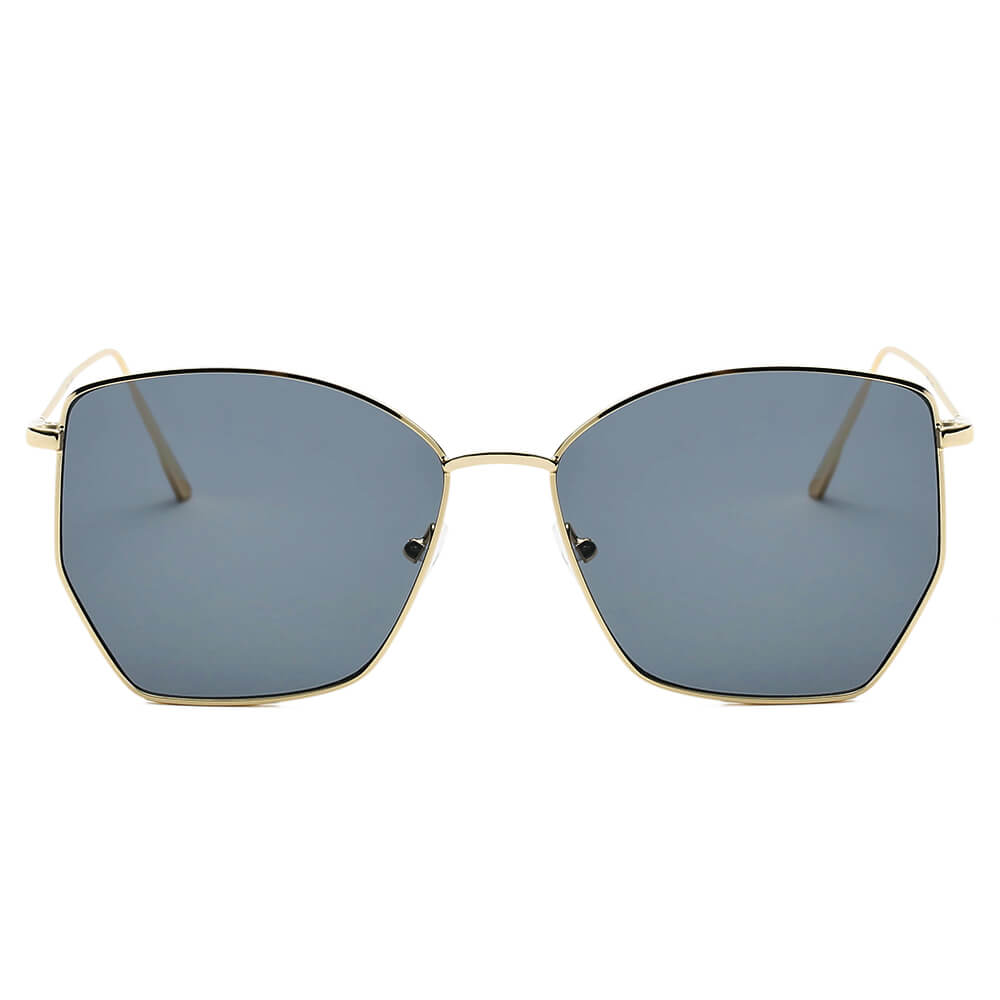 Cardiff Women Oversize Geometric Metal Fashion Sunglasses with a stylish bezeless frame and oversized lenses.