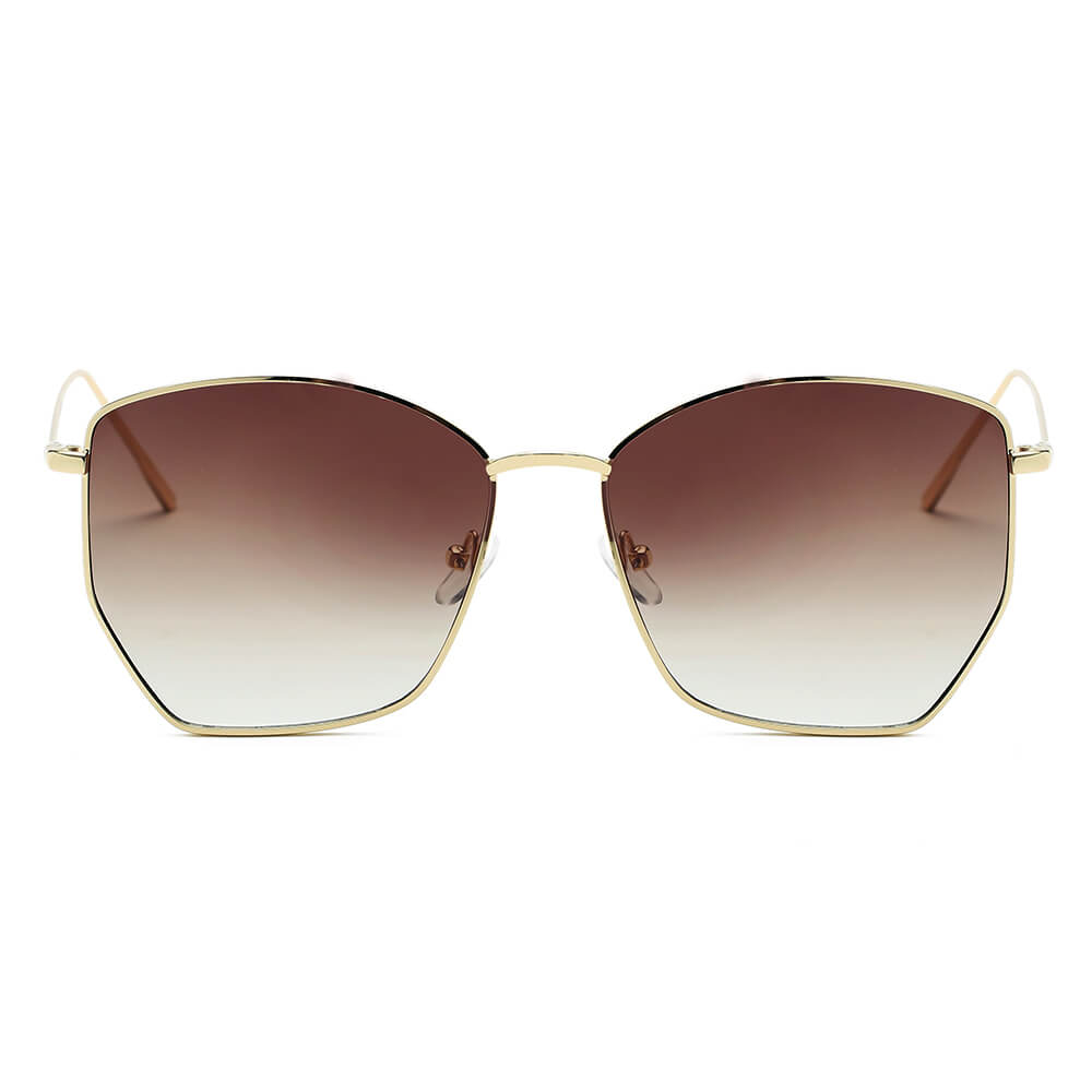 Cardiff Women Oversize Geometric Metal Fashion Sunglasses with a stylish bezeless frame and oversized lenses.