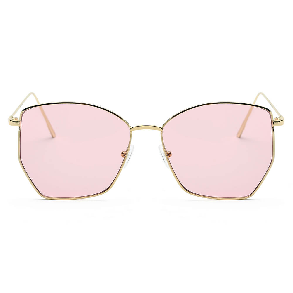 Cardiff Women Oversize Geometric Metal Fashion Sunglasses with a stylish bezeless frame and oversized lenses.