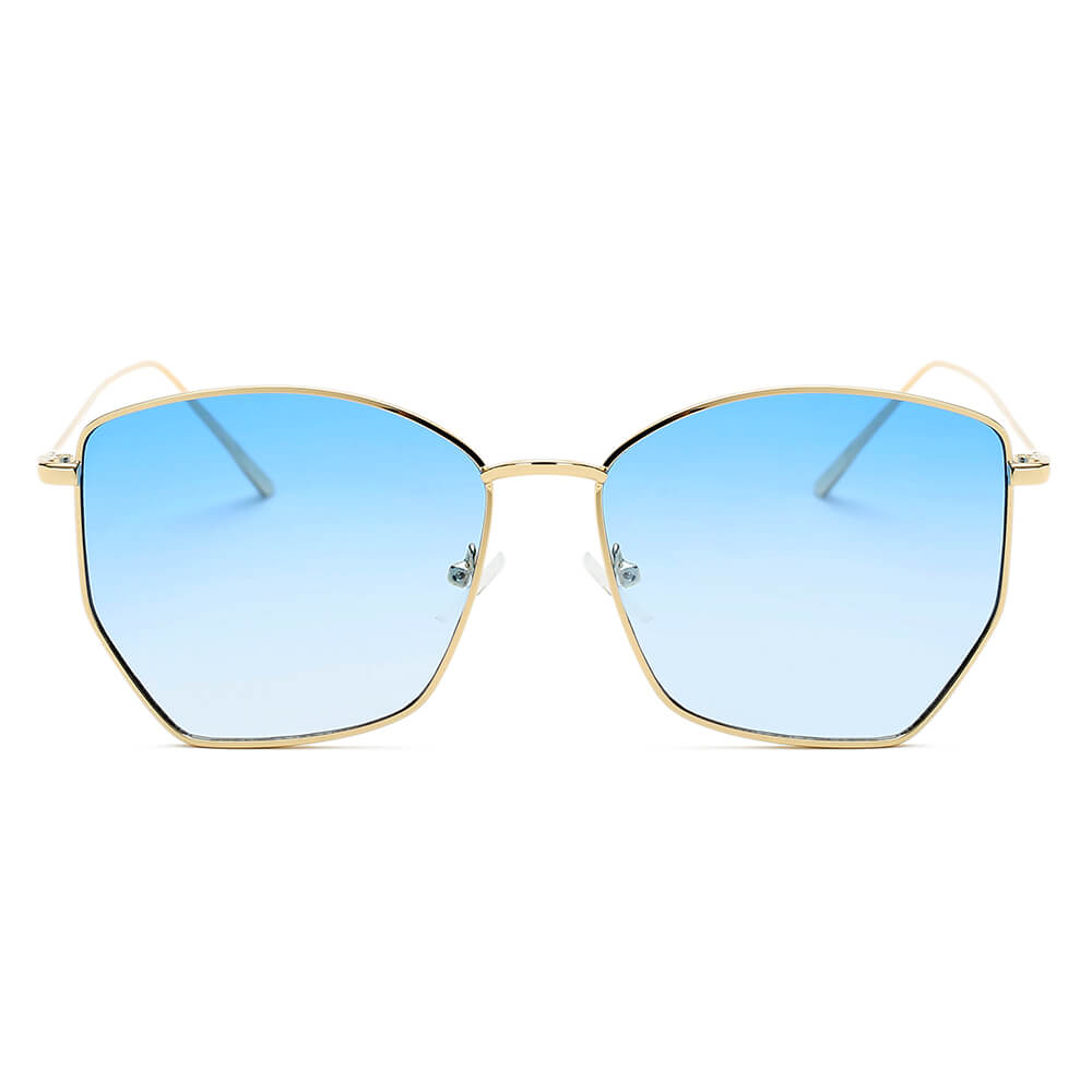 Cardiff Women Oversize Geometric Metal Fashion Sunglasses with a stylish bezeless frame and oversized lenses.