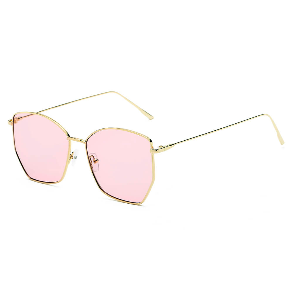 Cardiff Women Oversize Geometric Metal Fashion Sunglasses with a stylish bezeless frame and oversized lenses.