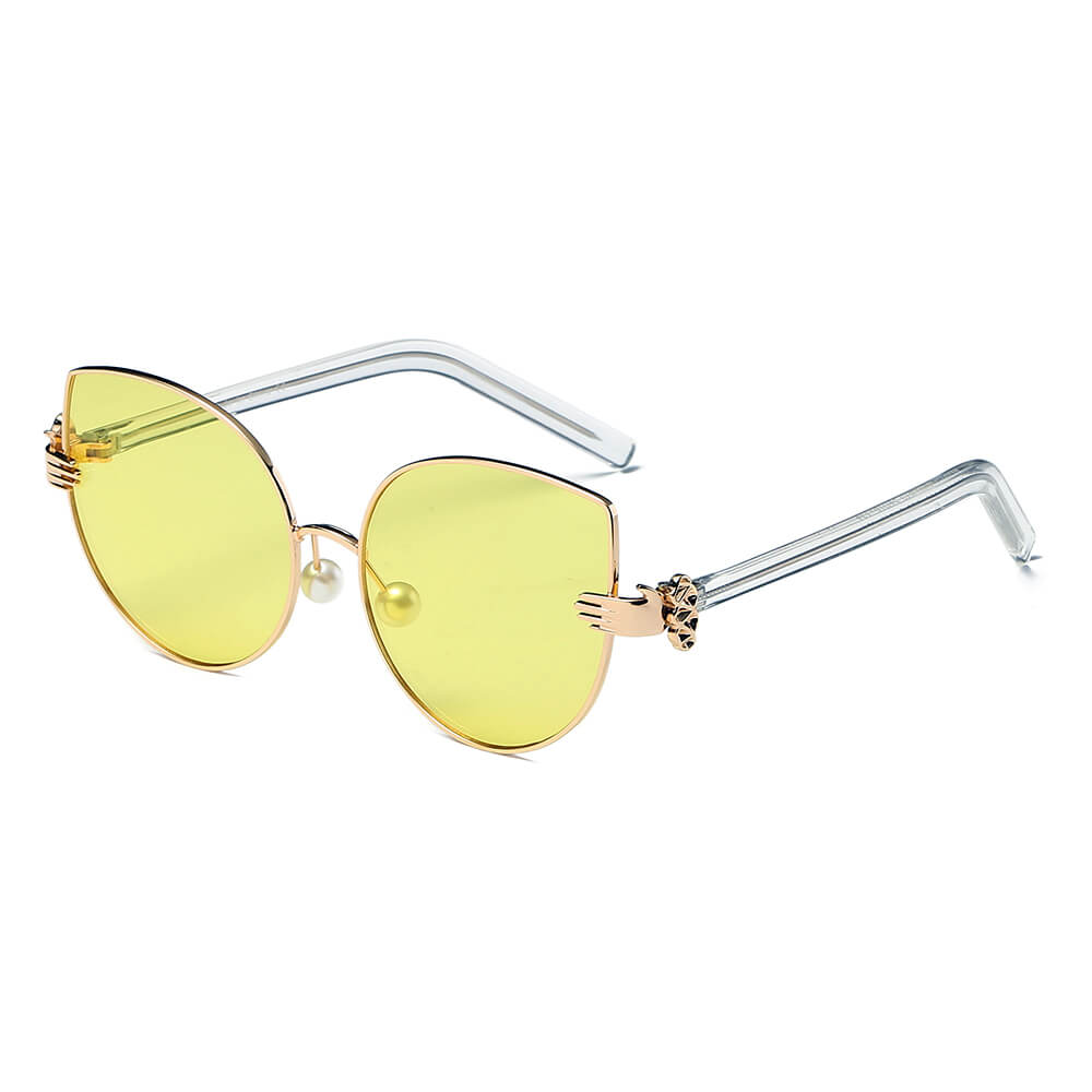 CENTRALIA Women Metal Frame Cat Eye Sunglasses featuring a delicate design with gold accents and pear nose pads.