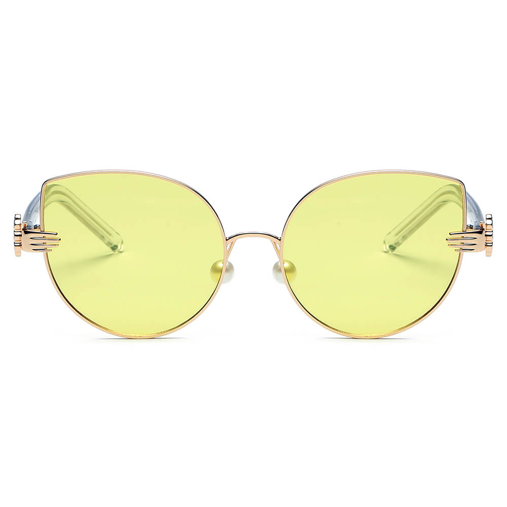 CENTRALIA Women Metal Frame Cat Eye Sunglasses featuring a delicate design with gold accents and pear nose pads.