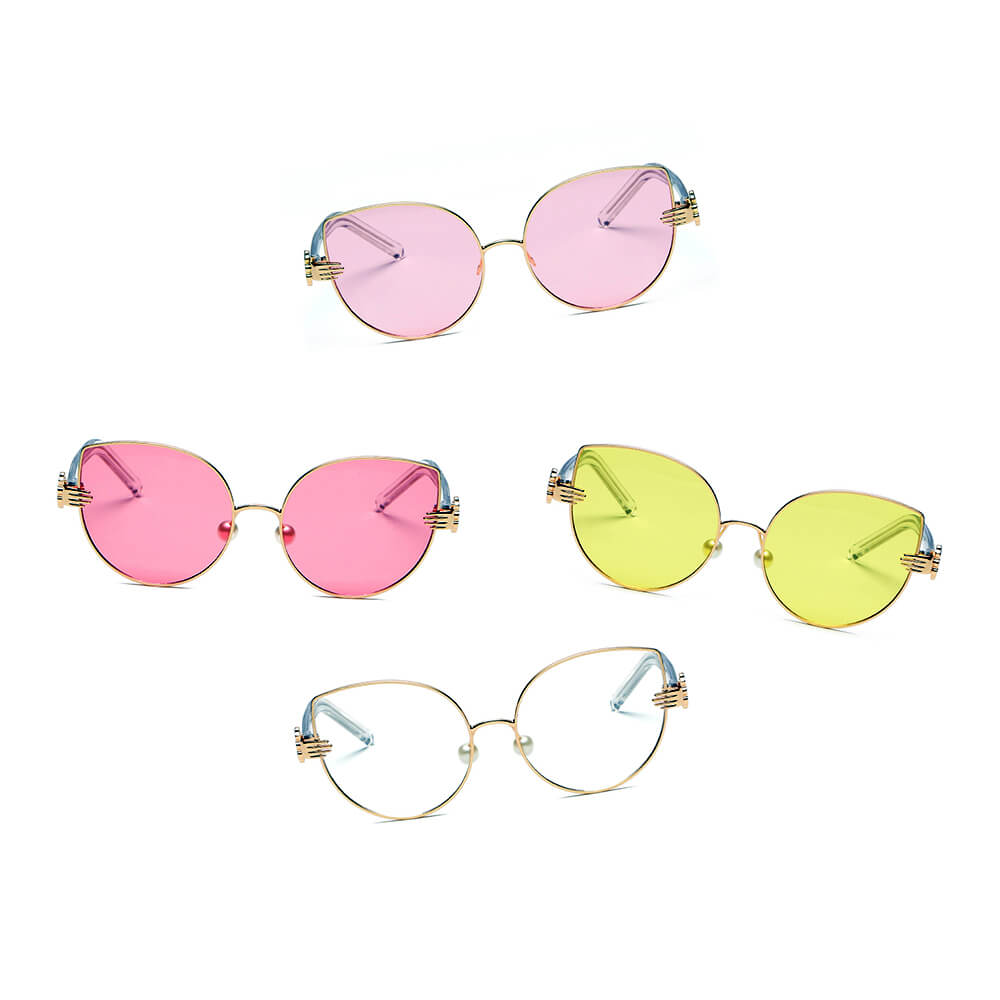 CENTRALIA Women Metal Frame Cat Eye Sunglasses featuring a delicate design with gold accents and pear nose pads.