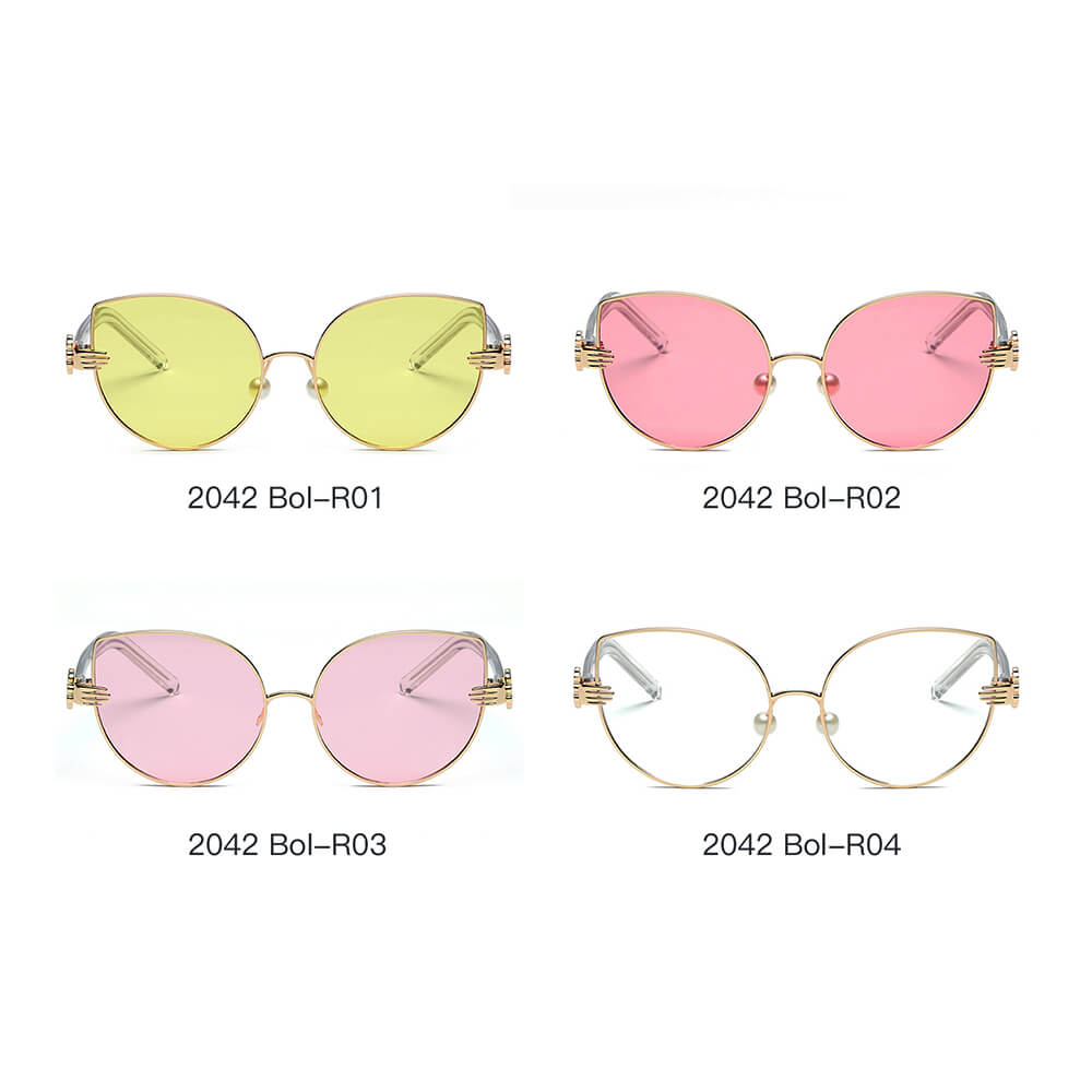CENTRALIA Women Metal Frame Cat Eye Sunglasses featuring a delicate design with gold accents and pear nose pads.