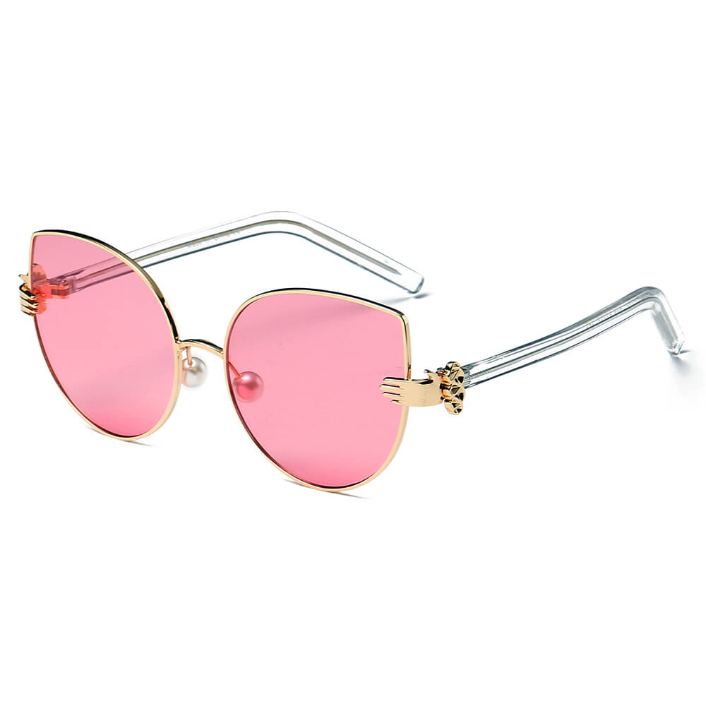 CENTRALIA Women Metal Frame Cat Eye Sunglasses featuring a delicate design with gold accents and pear nose pads.